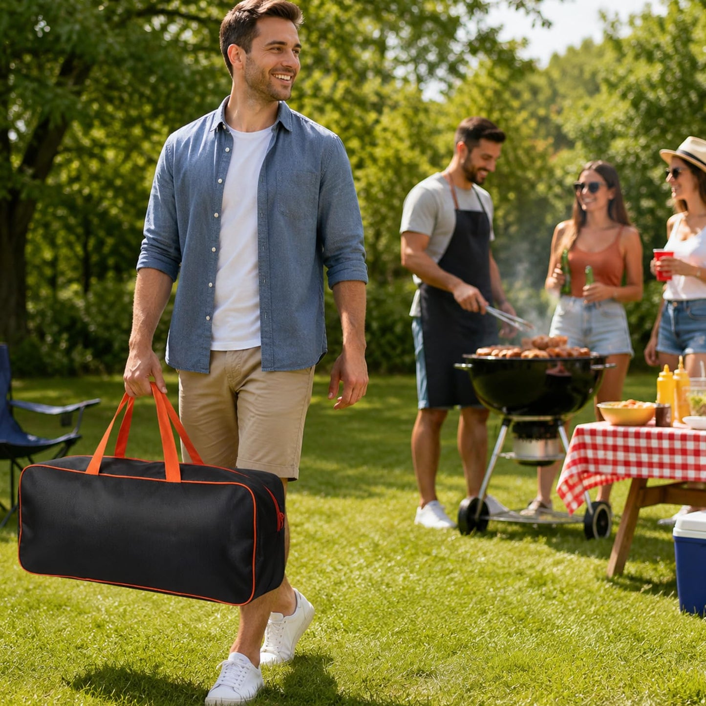 Large Grill Tool Storage Bag 24"x8"x8" 1680D Oxford Heavy Duty BBQ Utensil Storage Bag Portable Outdoor Grill Accessories Organizer for Camping Backyard Barbecue