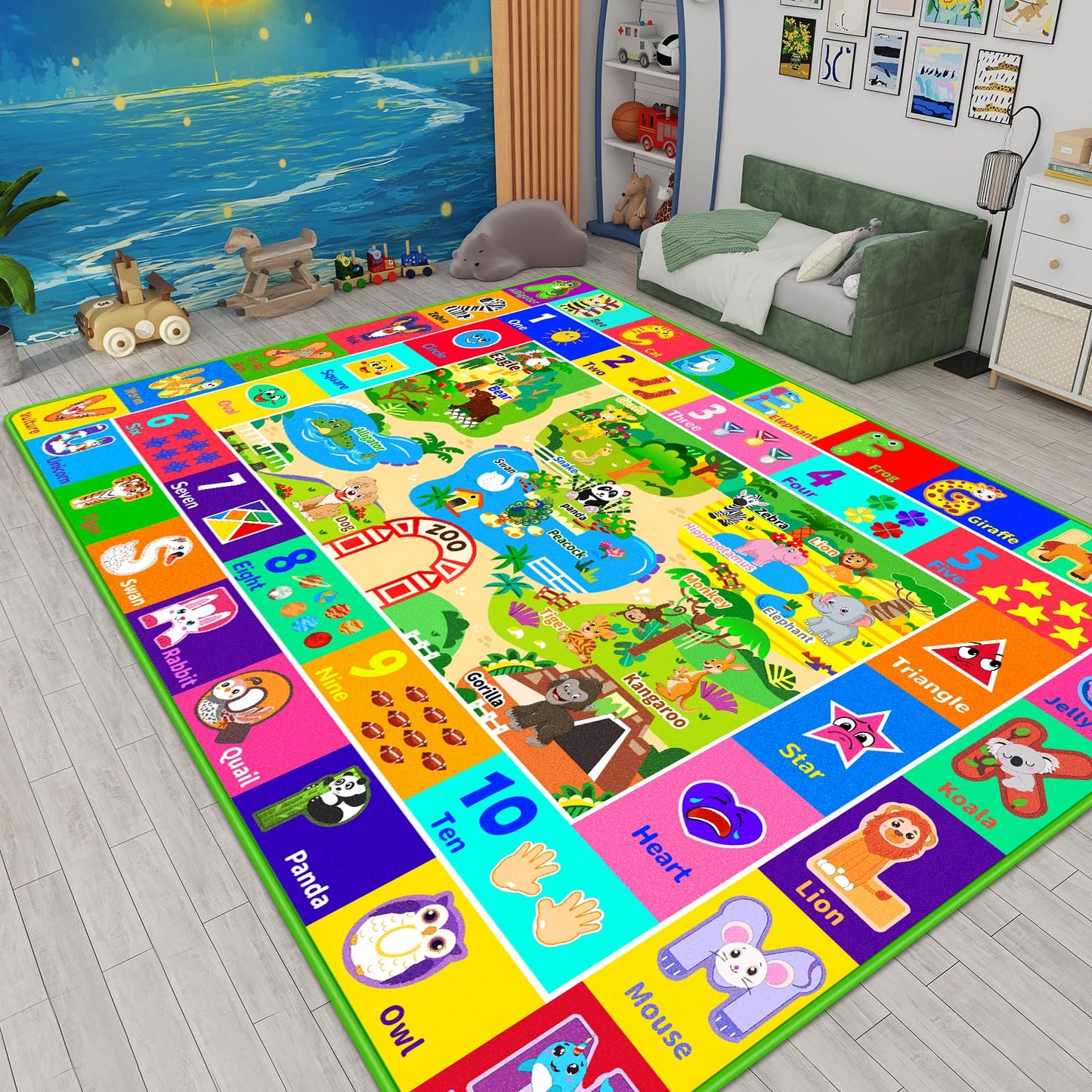 Mfmiudole Kids Rug for Playroom, Soft & Non-Slip Educational Rug with ABC, Animals, Numbers, Floor Play Mat for Kid, Preschool Classroom Rugs Playmat for Nursery Kids (78.7X59 inch, Zoo)