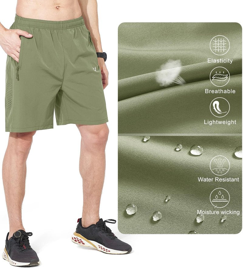 NORTHYARD Men's Athletic Running Shorts Gym Workout 7"/9"/5" Quick Dry Lightweight Sports Basketball Tennis 3 Zipper Pockets LightGreen L