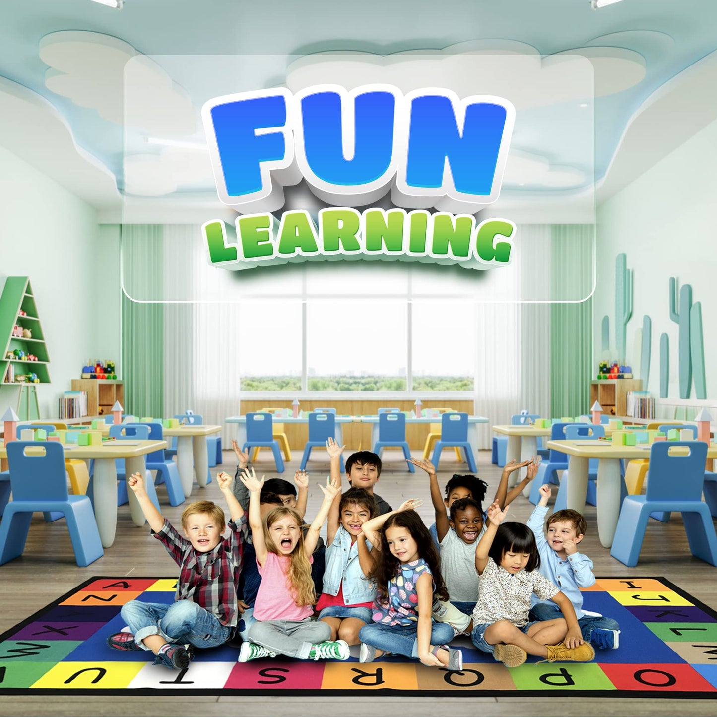 Genki - Classroom Rug for Kids - Education Classroom Carpet for Children - Colorful Seating Area - Large Elementary Classroom Rugs - Kids Seating for School Playroom | 6'6"x12'