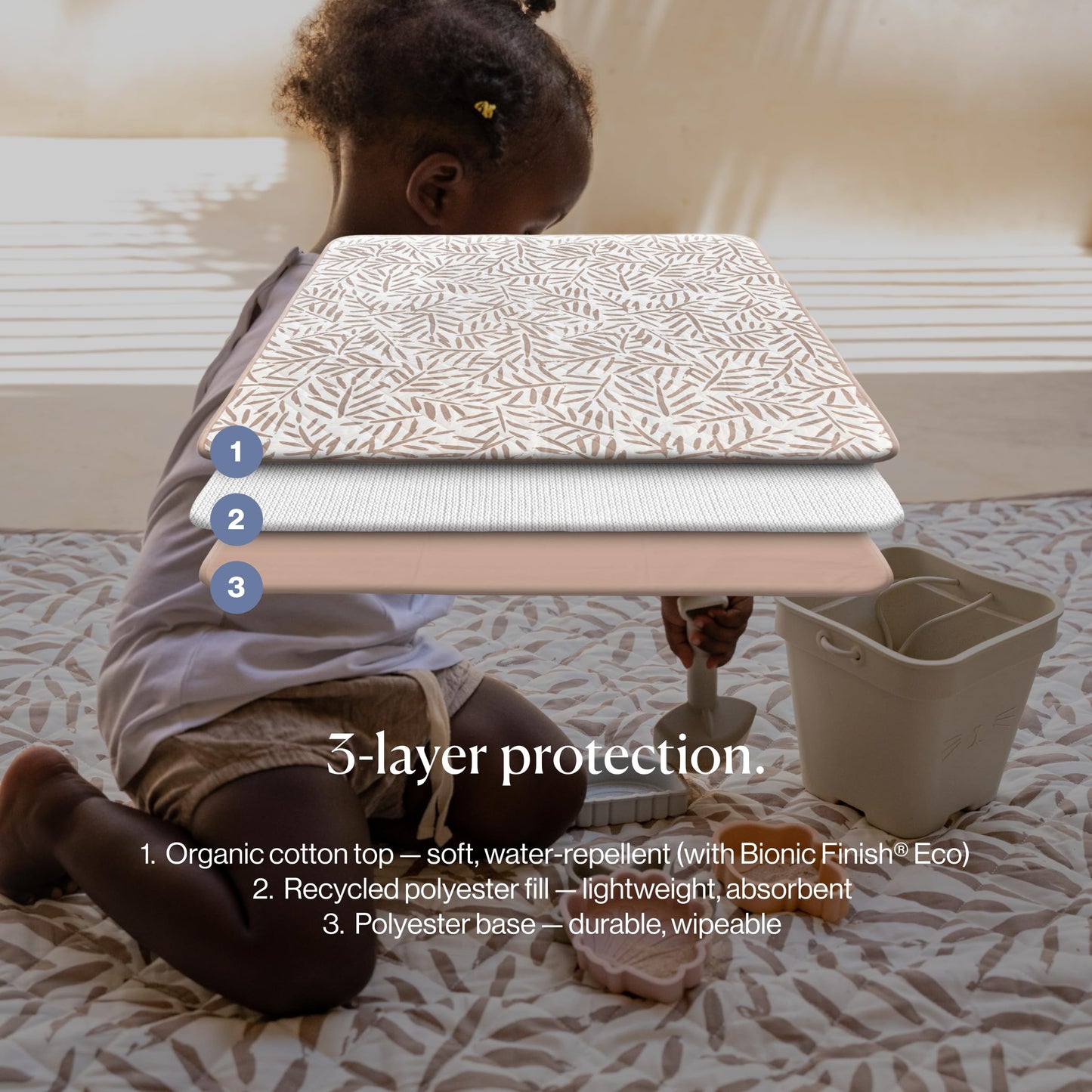 Toddlekind Portable Baby Mat – Organic Cotton 47" x 47" Reversible Indoor/Outdoor Playmat for Babies, Toddlers, Picnics, Patio, and Garden Use 0m+ Tan (Taupe)