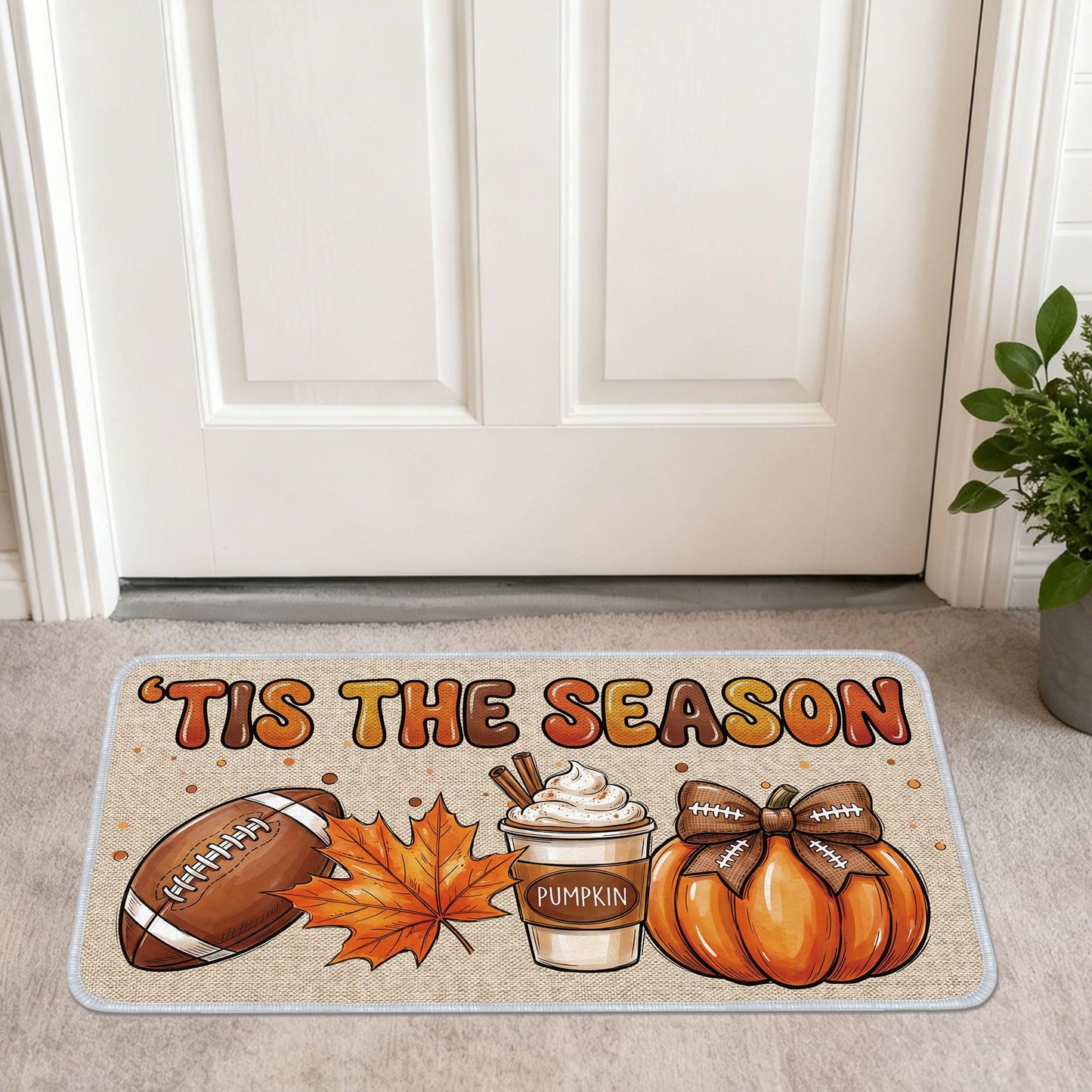 Romart 2 Pcs Fall Kitchen Rugs, Football Kitchen Runner Rug and Door Mat, Fall Kitchen Seasonal Decor for Home Kitchen Dining Room