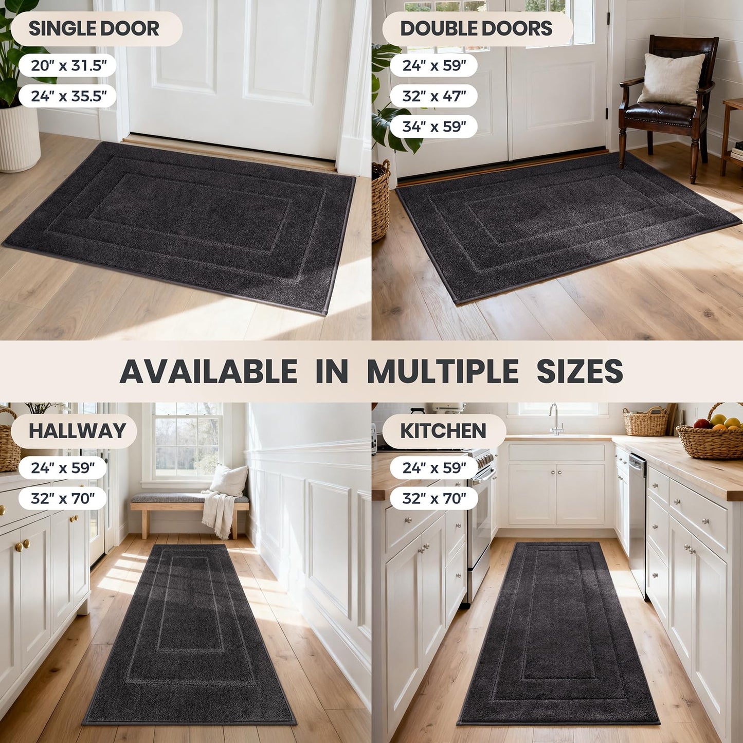 PURRUGS Dirt Trapping Door Mat 20" x 31.5", Non-Slip/Skid Machine Washable Entryway Rug, Dog Doormat, Super Absorbent Welcome Mat for Muddy Wet Shoes and Paws, Charcoal