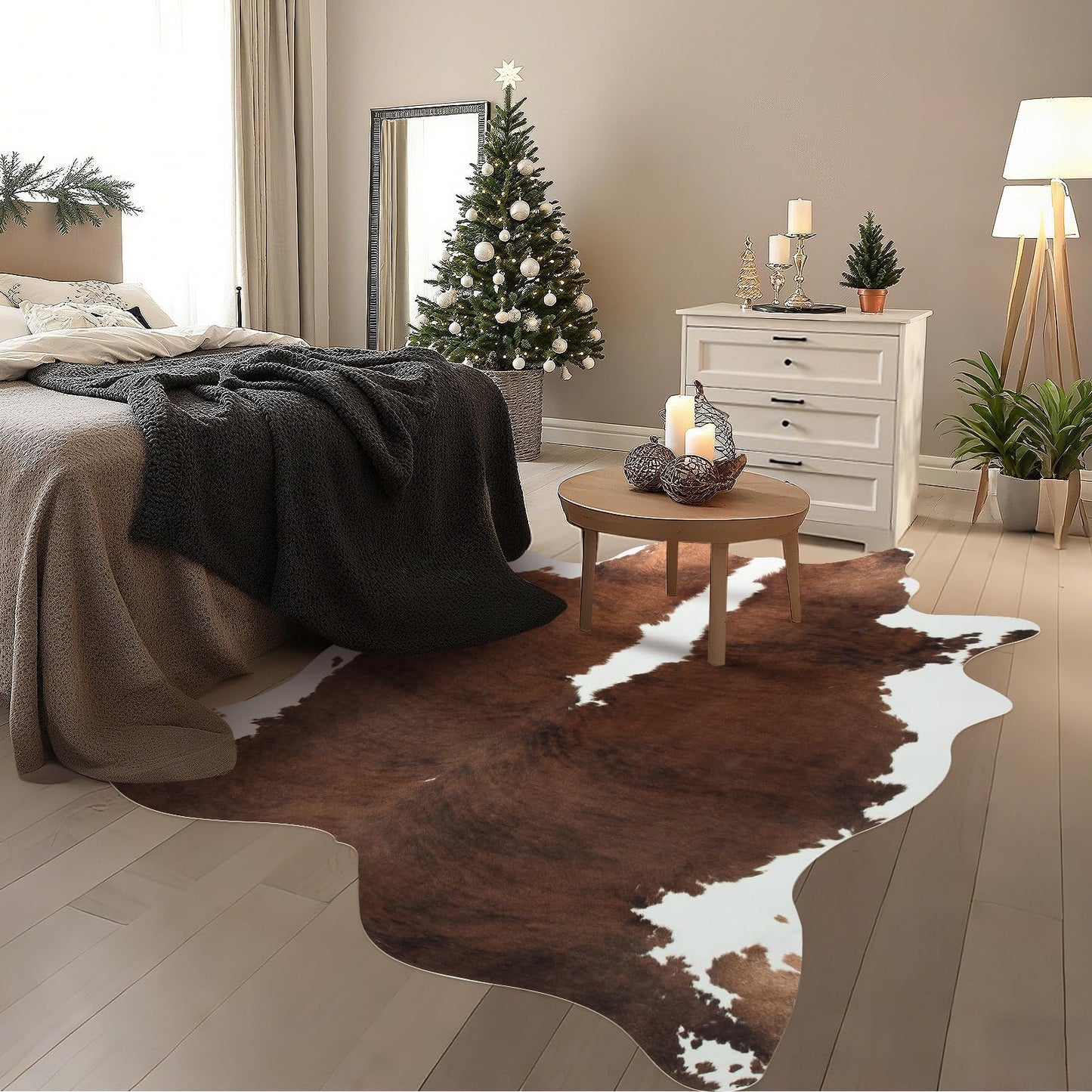 Faux Cowhide Area Rug 4.6x5.2 FT Premium Country Western Print Non-Slip Carpet, Kids & Pet-Friendly Western Decor for Living Room Bedroom Cow Hide Rug No-Fur Carpet