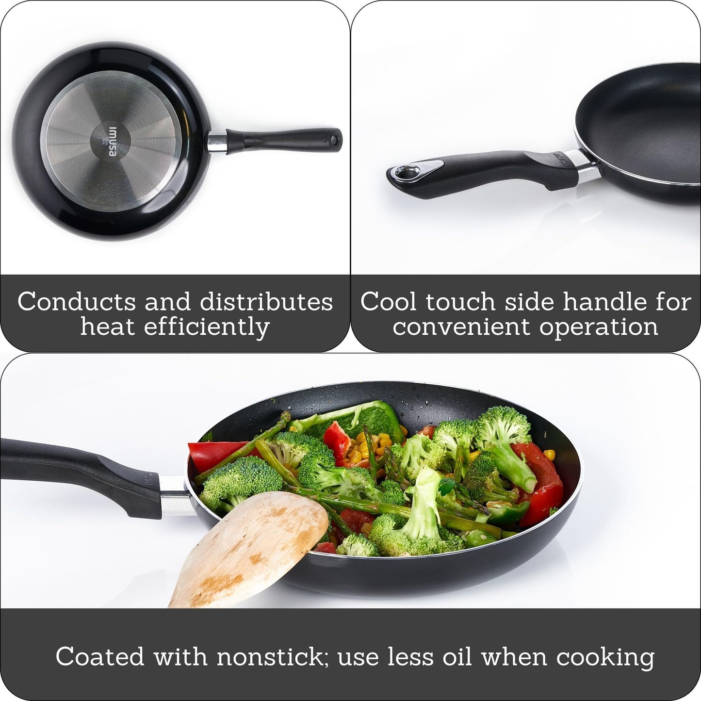 IMUSA 8in Bistro Aluminum Nonstick Fry Pan with Cool Touch Handle, Black