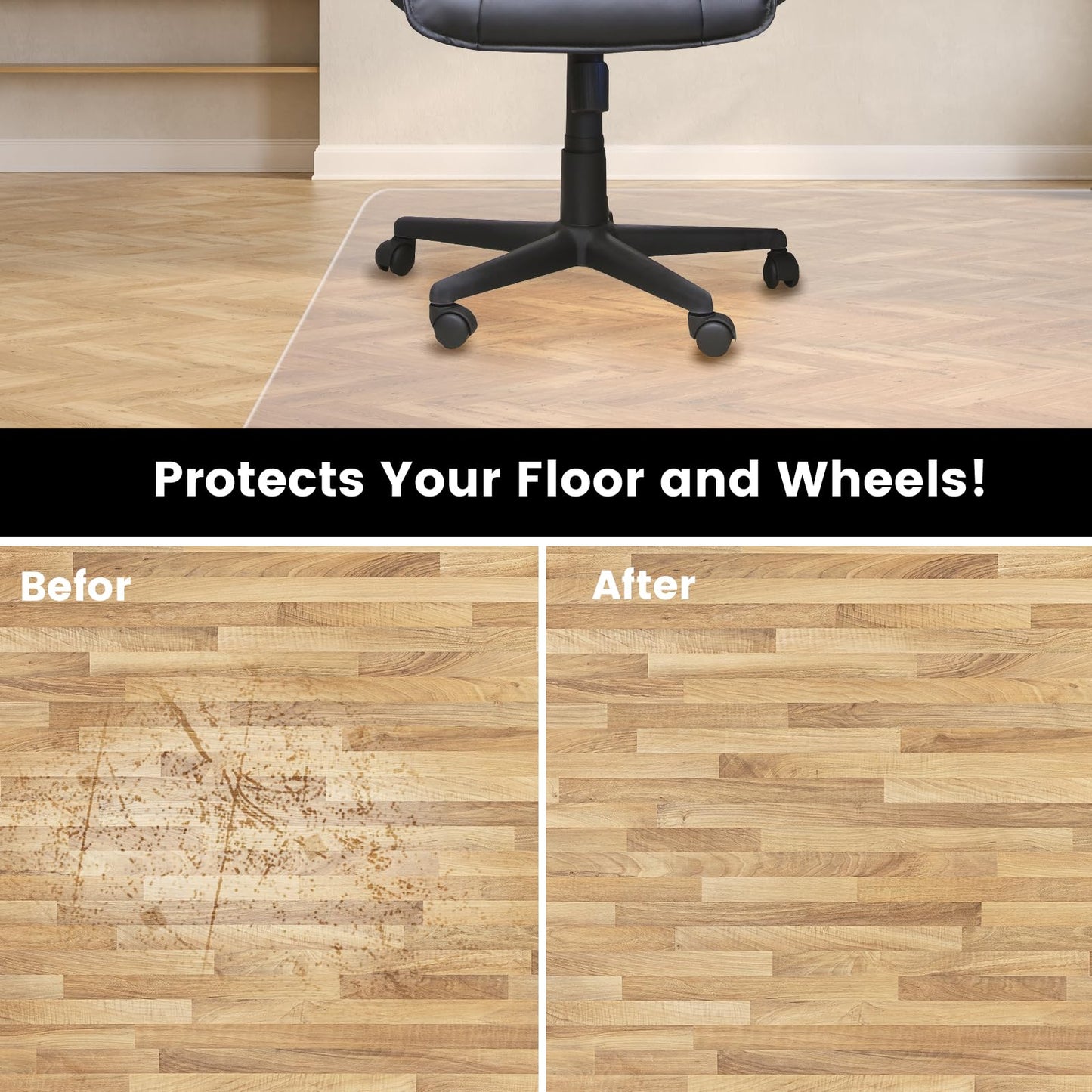 Clear Chair Mat for Hardwood Floors 36"x48" - Office Desk Chair Mat Protector Easy Glide for Rolling Chairs, Home & Computer Use