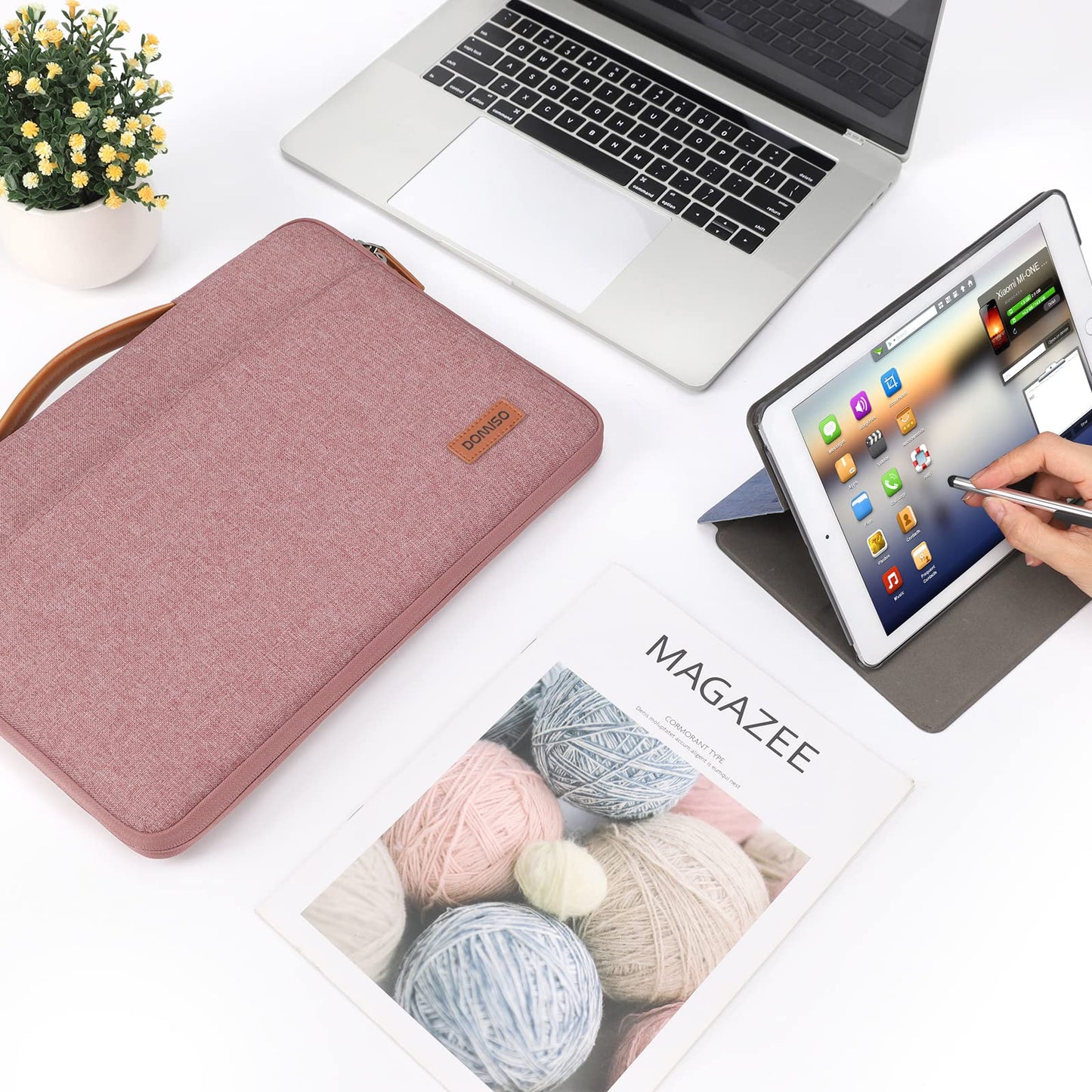 DOMISO 15.6 inch Laptop Case Sleeve Protective Cover Compatible with 16 inch MacBook Pro M4 M3 M2/Pro Max,15.6-16 inch HP Dell ASUS Lenovo Chromebook,Waterproof Computer Cases Bag with Handle,Pink
