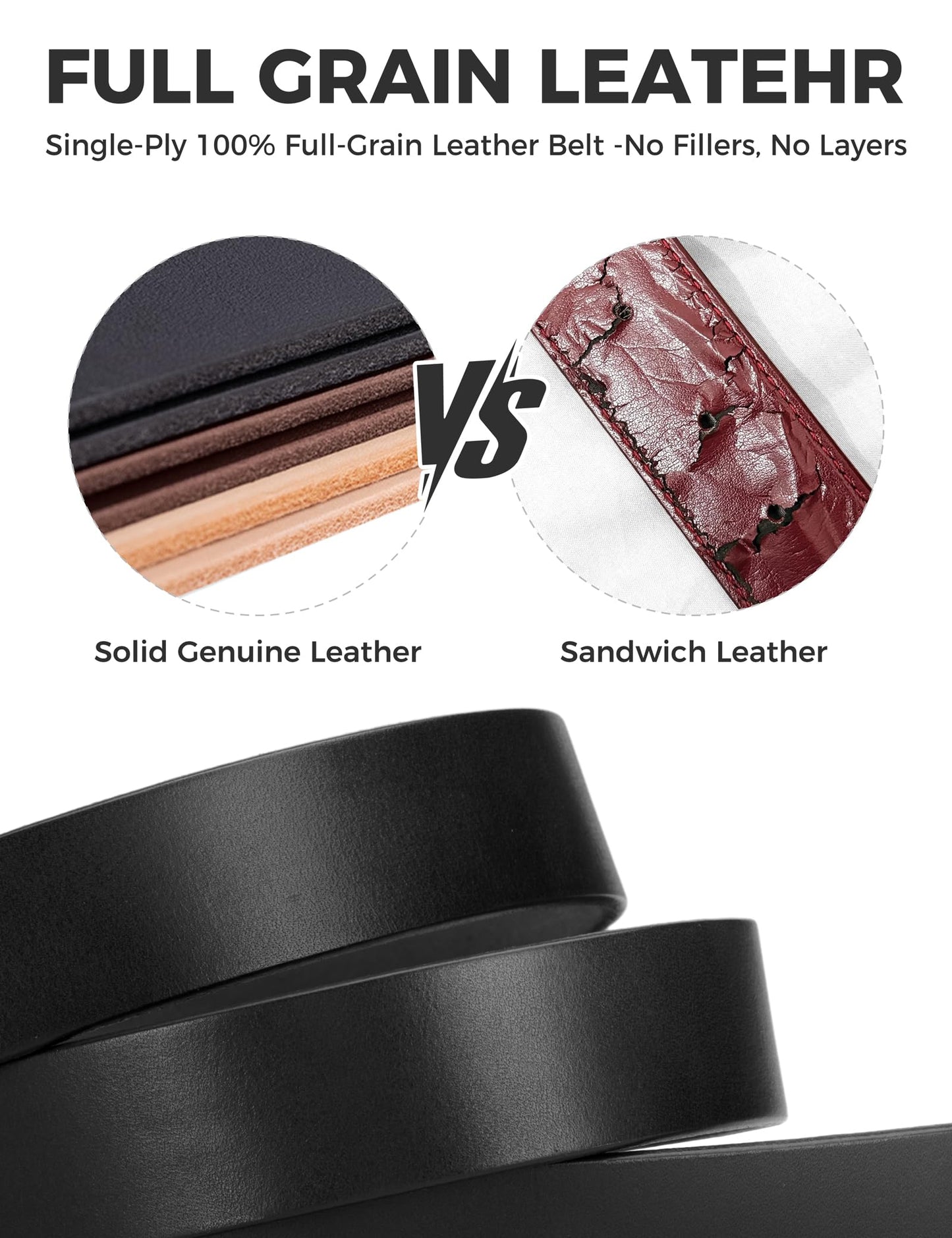 wolksprong Womens Belts for Jeans 1.1" Width Ladies Belts for Dresses Full Grain Leather Gold Buckle Belt Gift Box