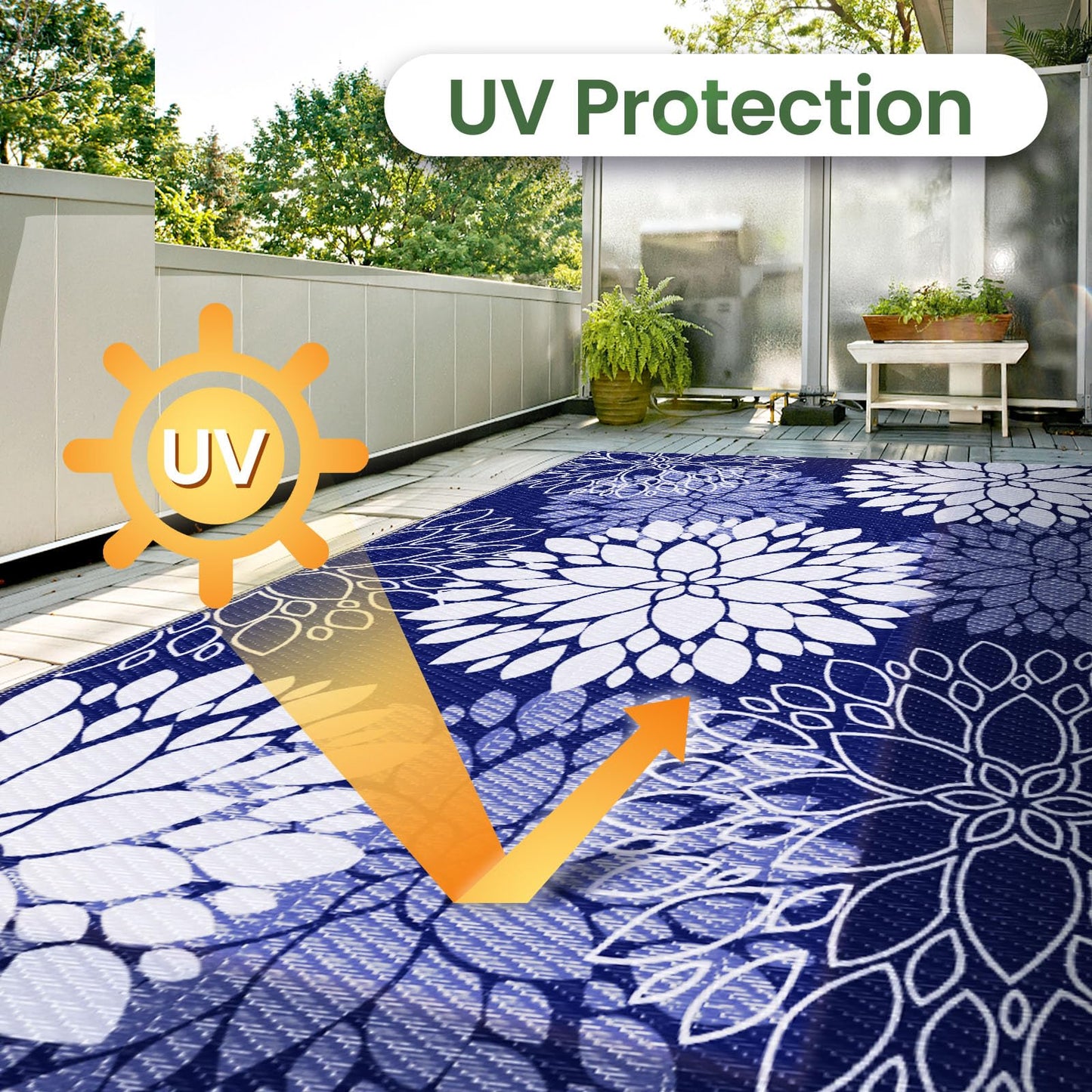LuxStep Outdoor Rug Waterproof Outdoor Plastic Straw Rug Reversible Patio Rug Mat Outdoor Decor Large Area Mats for RV, Picnic, Backyard, Deck, Balcony, Porch, Beach, Camping, 5' x 8' Blue
