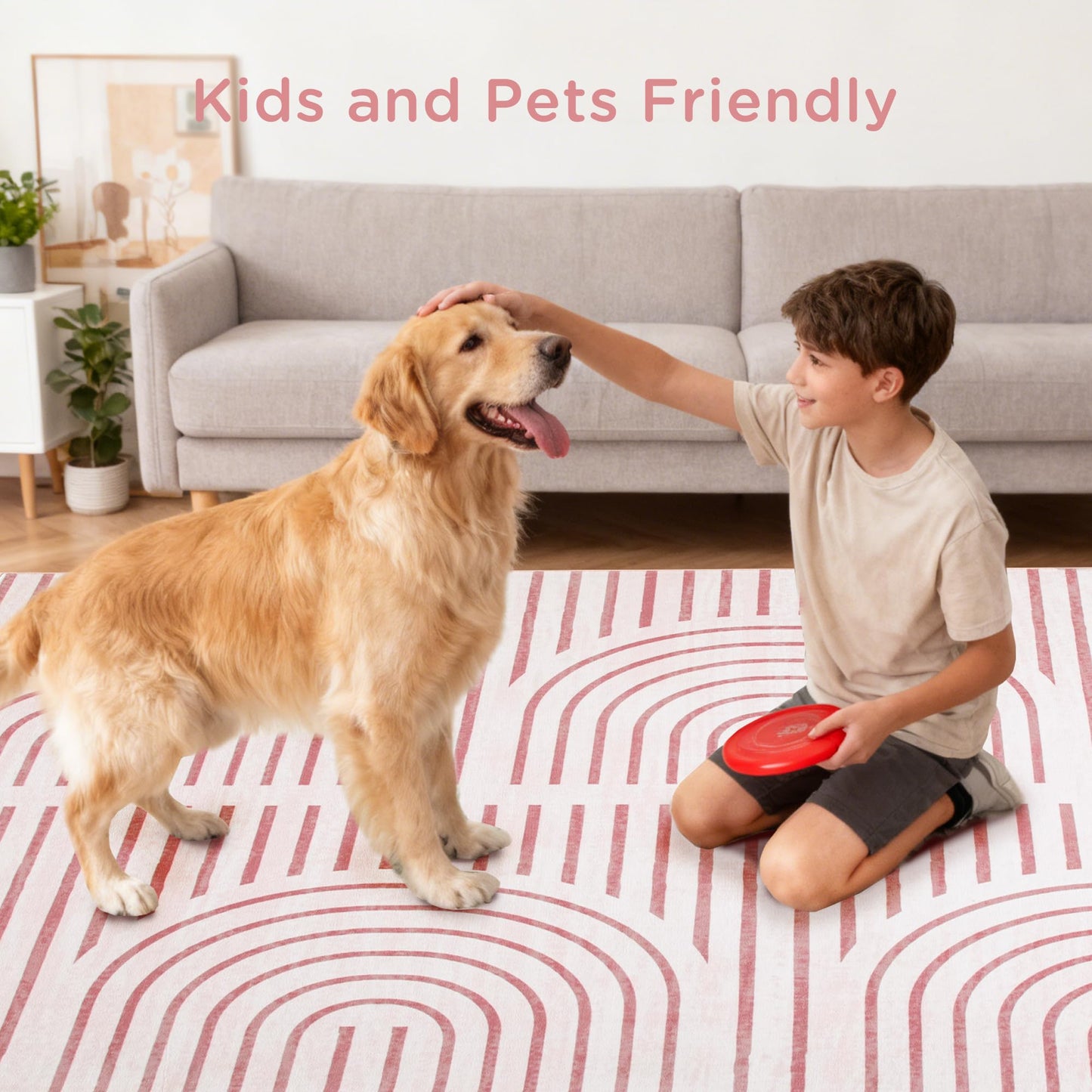 ARKIIKI Pink Washable Rug 5x7 for Bedroom, Soft Abstract Rainbow Carpet for Living Room, Modern Area Rugs, Non-Slip Stain Resistance Rug for Kid Nursery Playroom Home Office