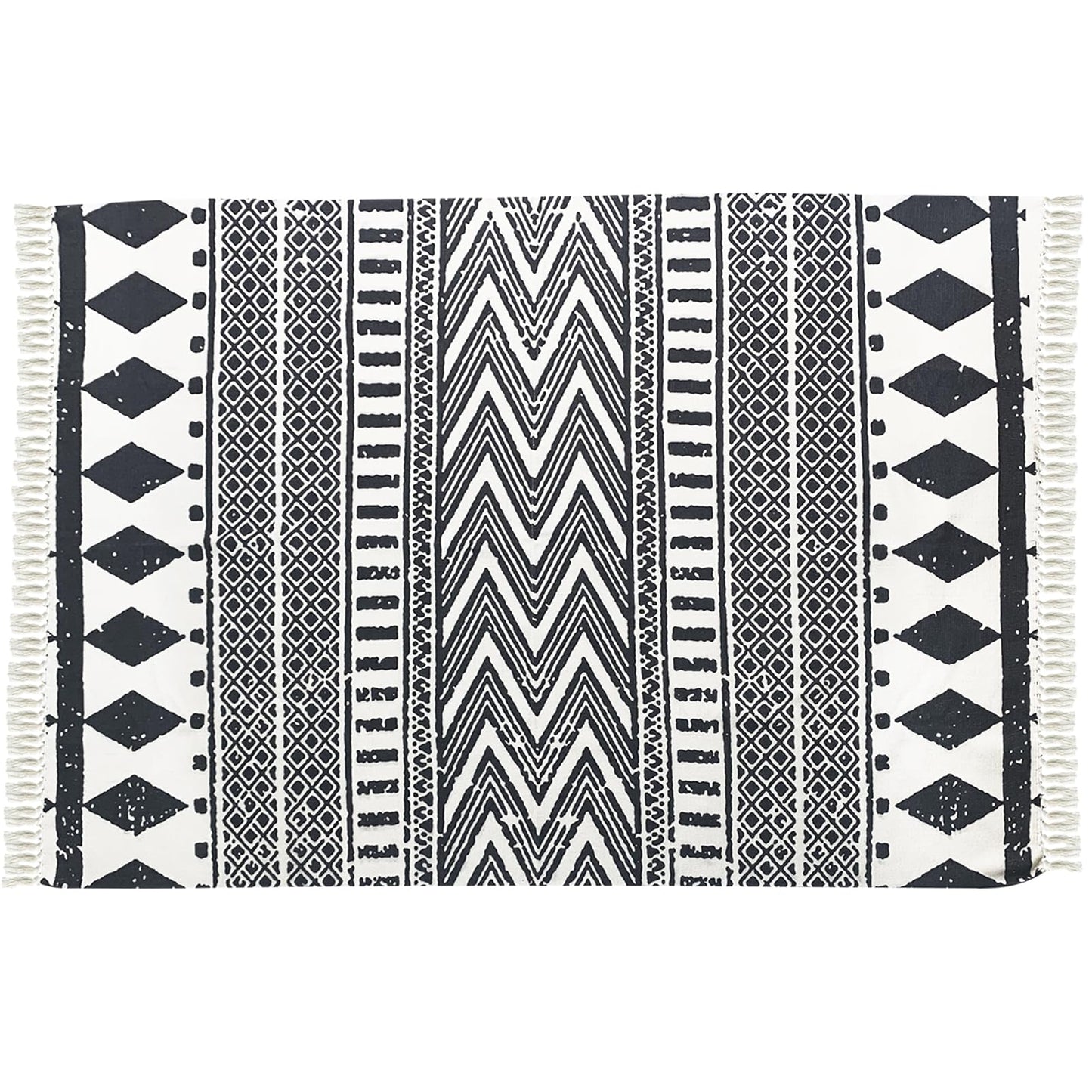 USTIDE Ultra Large Boho Area Rug Large Hand Woven Black and White Cotton Rugs with Tassels Printed Geometric Tribal Rug for Living Room, Bedroom, Laundry Room, Entryway (63x90Inches)