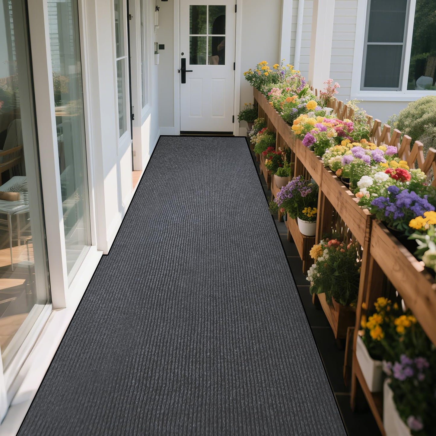 Extra Large Indoor/Outdoor Entrance Mat - 4 x 5 Feet, Rubber Border Door Mat Heavy Duty, Waterproof, Low-Profile, Easy to Clean, Rubber Entry Mat, Commercial Floor Mat, Charcoal Grey