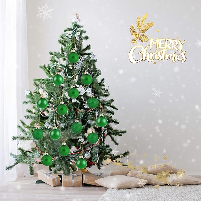 30ct Christmas Day Ball Ornaments Decorations, 2.36" Shatterproof Christmas Tree Decorations, Perfect Hanging Ball for Indoor/Outdoor Holiday Wedding Party Christmas Day Decor (Green)