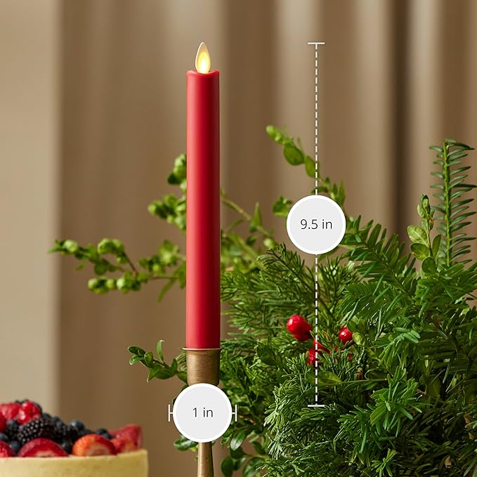 Luminara - Flameless Battery Operated Taper Candle - Holiday Red - Pack of 1-1x9.5 - LED Flickering Flame - Realistic Safe for Home Kids and Pets
