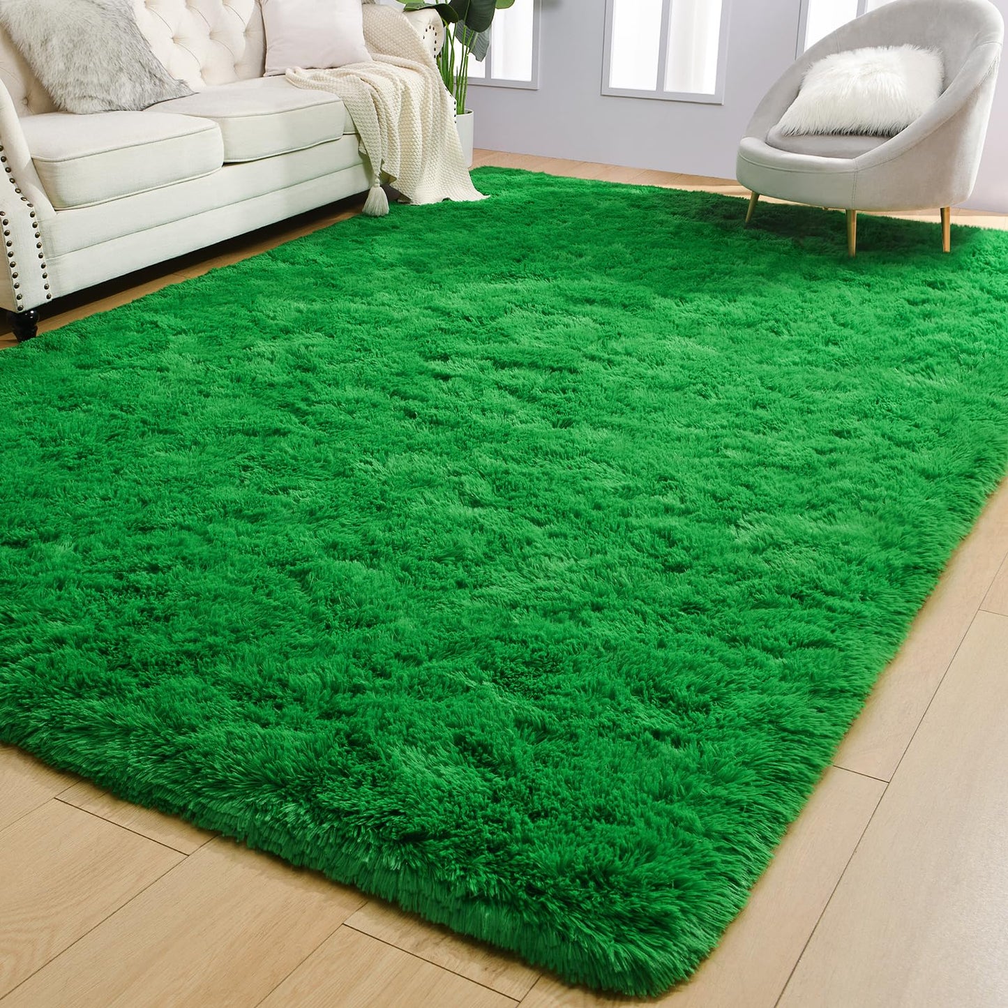 AROGAN Luxury Soft Shaggy Carpet, 3x5 Feet Green Fluffy Bedroom Rug for Living Room, Kids Girls Playroom Teen Room Nursery Decor