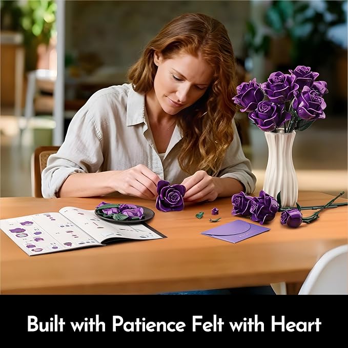 Rose Flower Bouquet Building Set for Adults Gift for Women Couple Girlfriend Mom Wife Buildable Artificial Floral Botanical Collection Décor for Home or Office (530 Pcs)