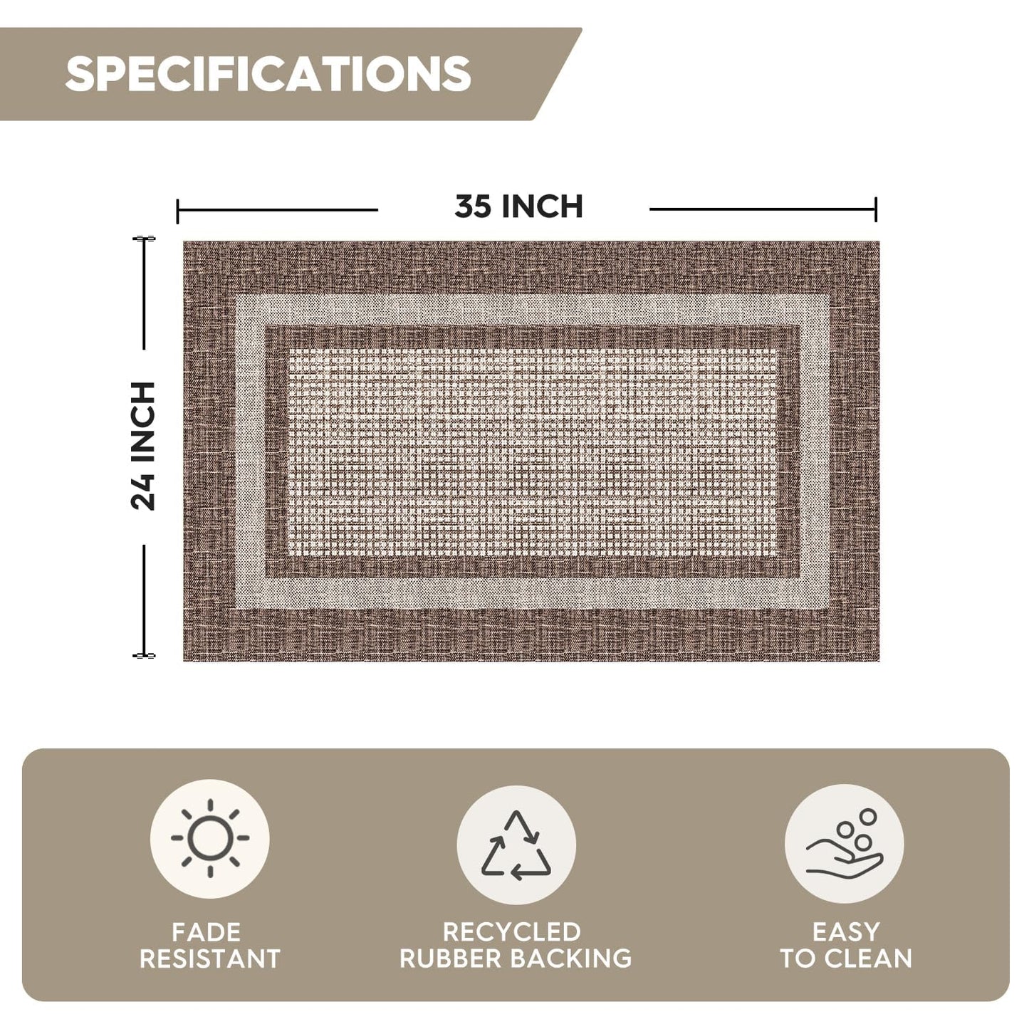 Artoid Mode Brown Rectangle Plaid Washable Doormat, Seasonal Decor Non Slip Low-Profile Absorbent Natural Rubber Back Door Mat 17x29 Inch