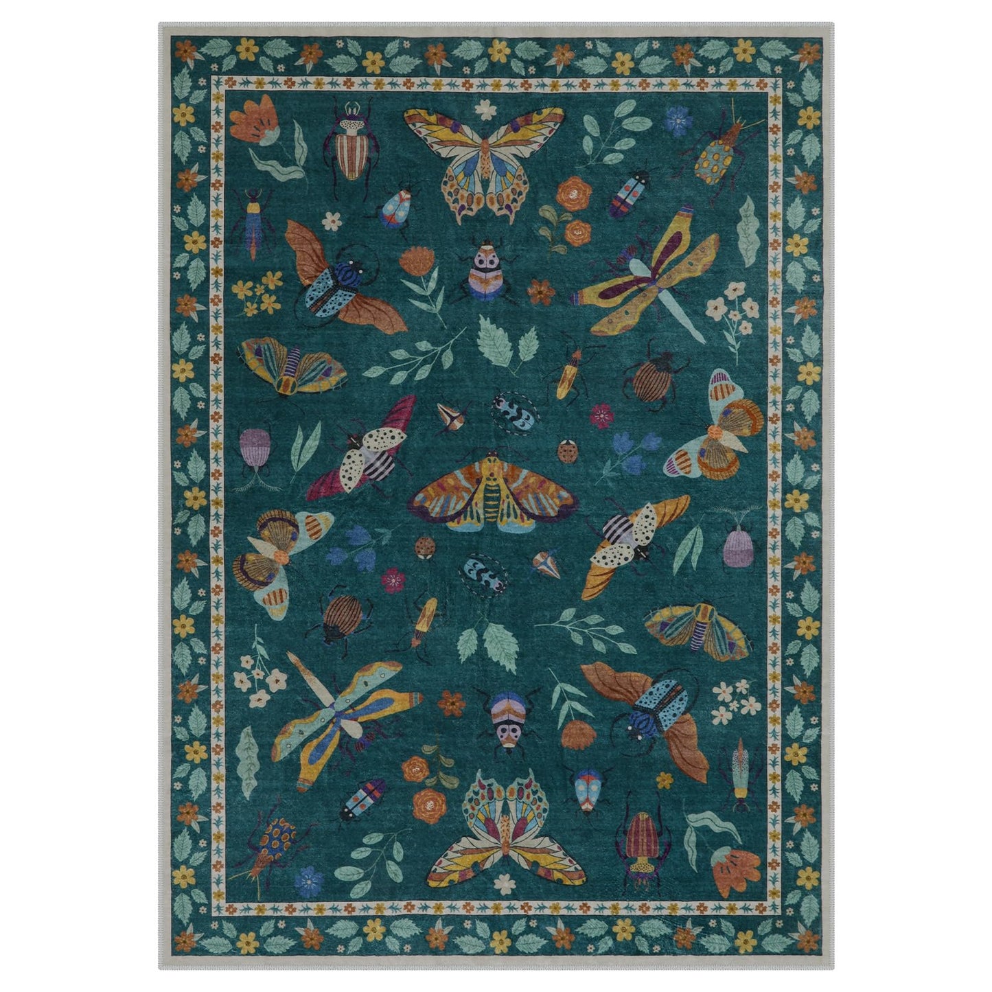 Lahome Insect Print 5x7 Area Rugs for Living Room, Soft Washable Rugs for Bedroom Ultra-Thin Non Slip Modern Rug, Throw Rug Carpet for Office Nursery Dining Room Vionnet(5'x7',Dark Green)