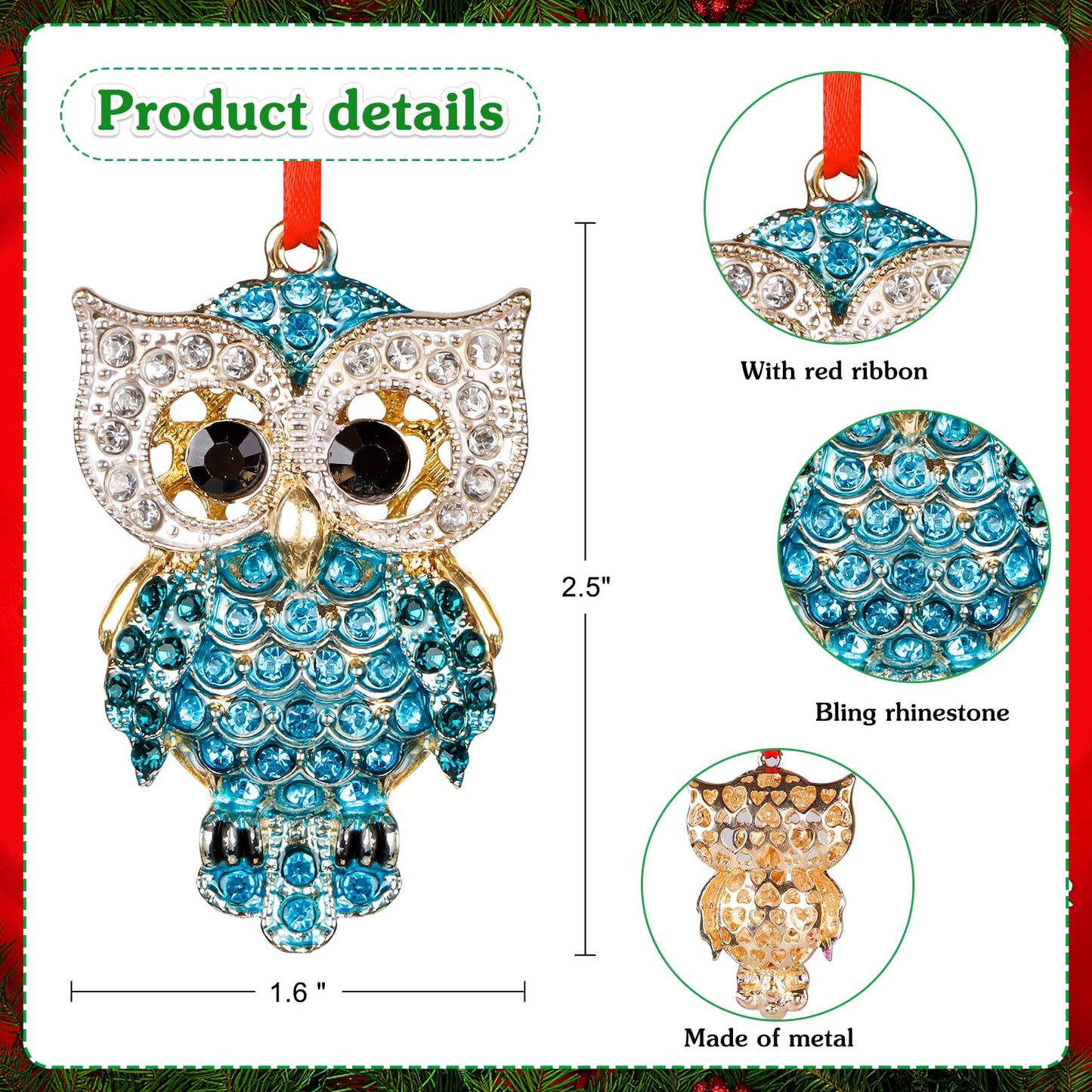 WaaHome Teal Owl Christmas Ornaments Gifts for Owl Lovers - Metal Owls Keepsake Ornaments for Christmas Tree Decorations Gifts for Women Girls Mom Kids