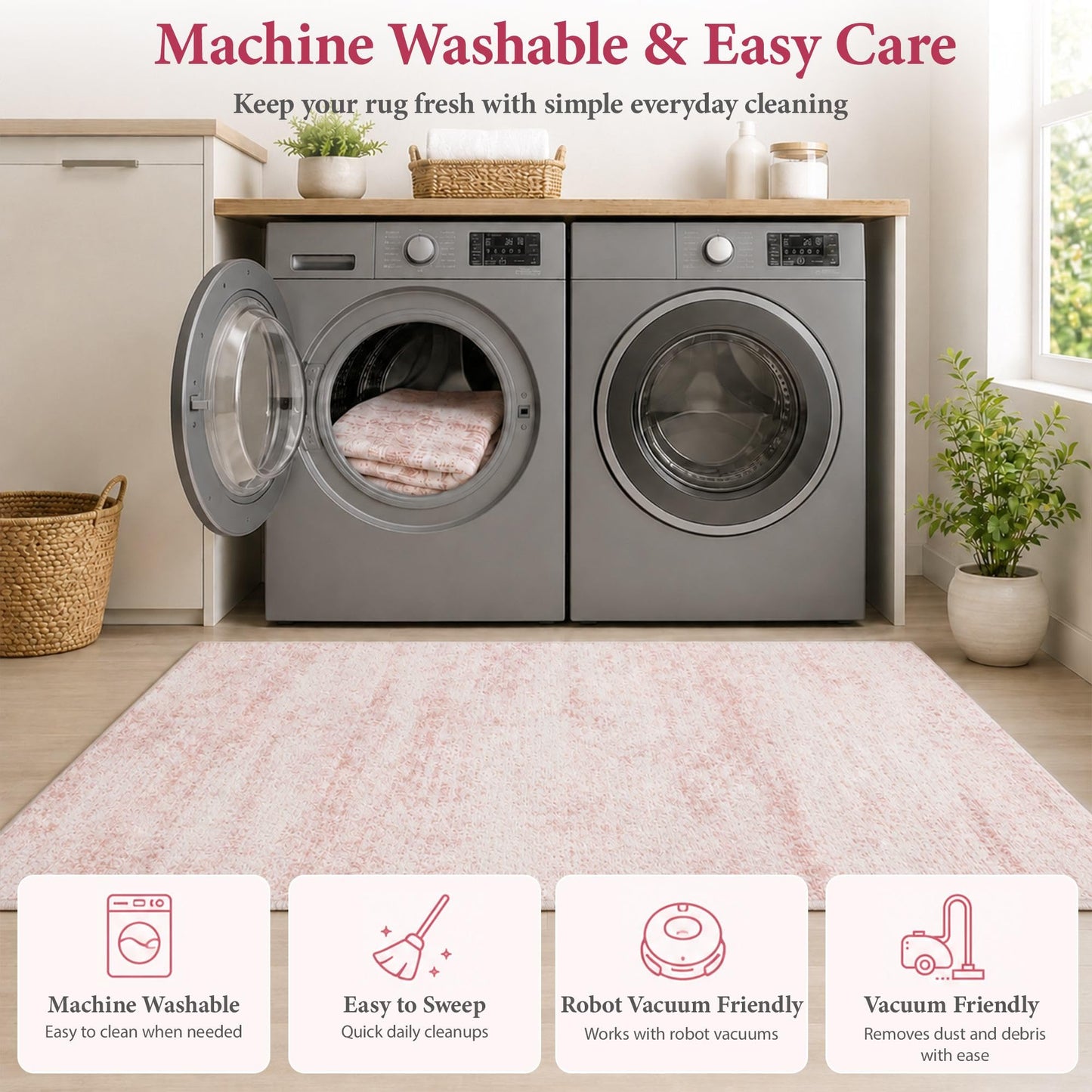 Latte&Fog Ultra Soft Thick Plush Bounce-Back,5x7 Area Rugs for Living Room, High Pile Resilient Padded Cloud-Like Pink Rug for Girls Bedroom, Kids Nursery, Dorm, Non Slip Carpet for Playroom Classroom