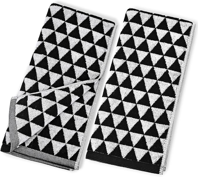 Black Hand Towels for Bathroom & Kitchen, 2 Pack Cotton Quick Dry Towels for