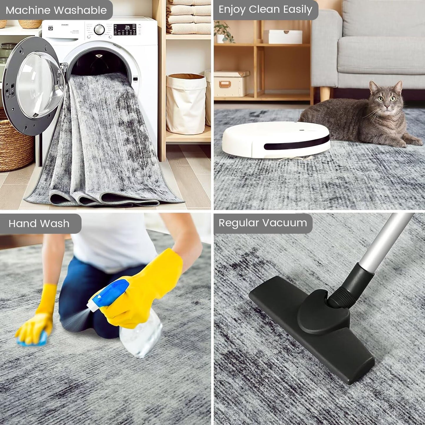 Toneed 2x6 Runner Rug Modern Abstract Hallway Rug Washable Non Slip Rubber Rugs for Kitchen Stairs Entryway Bedroom Living Room Printed Low Pile Foldable Accent Rugs Grey