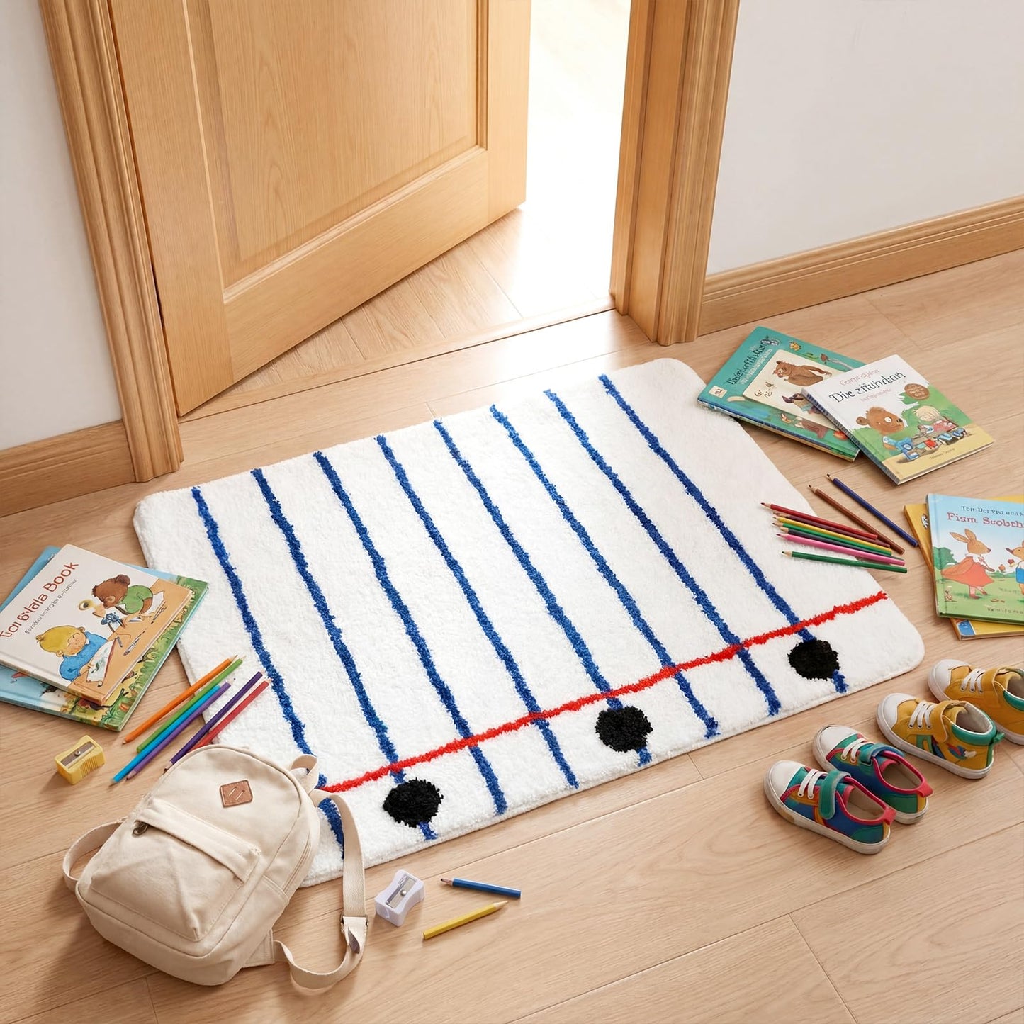 Tinideya 2.62 x 1.97 ft Lined Notebook Reading Corner Rug Paper Shaped Plush Non-Slip Mat for Back to Schoo Library Reading Nook Nursery Playroom Bedroom First Day of School Decor