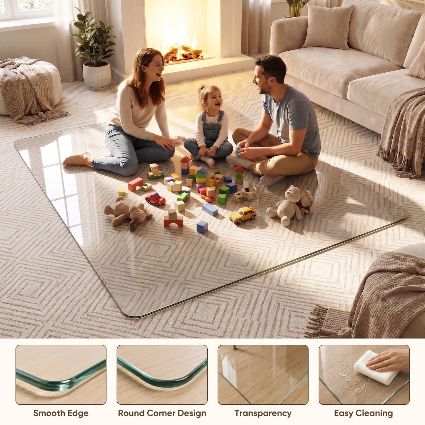 Antok Tempered Glass Chair Mat, 36"x48" Office Chair Mat for Carpet & Hardwood Floors, Heavy Duty 0.2" Desk Chair Mat for Smooth Rolling at Home or Office