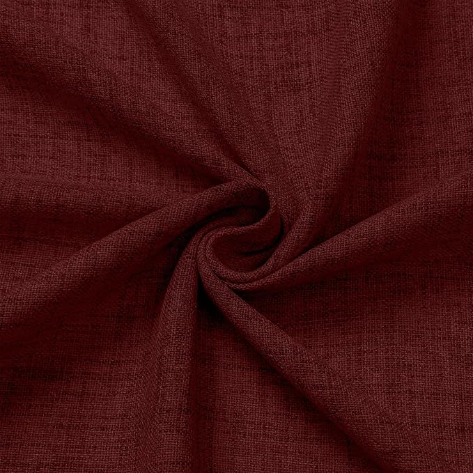Tollpiz Short Linen Curtain Living Room Rod Pocket Semi Sheer Curtains Burlap Light Filtering Thick Linen Drape for Bedroom, 54 x 45 inches Long, Burgundy Red, Set of 2 Panels