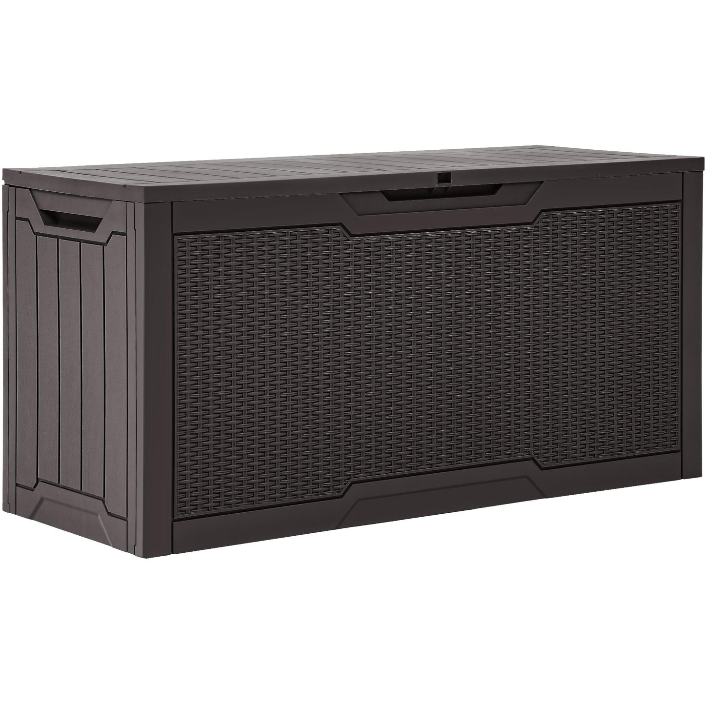 YITAHOME 80 Gallon Resin Deck Box, Weather Resistant Outdoor Rattan Storage Box, Lockable Indoor Outdoor Storage for Supplies and Essentials, Dark Brown