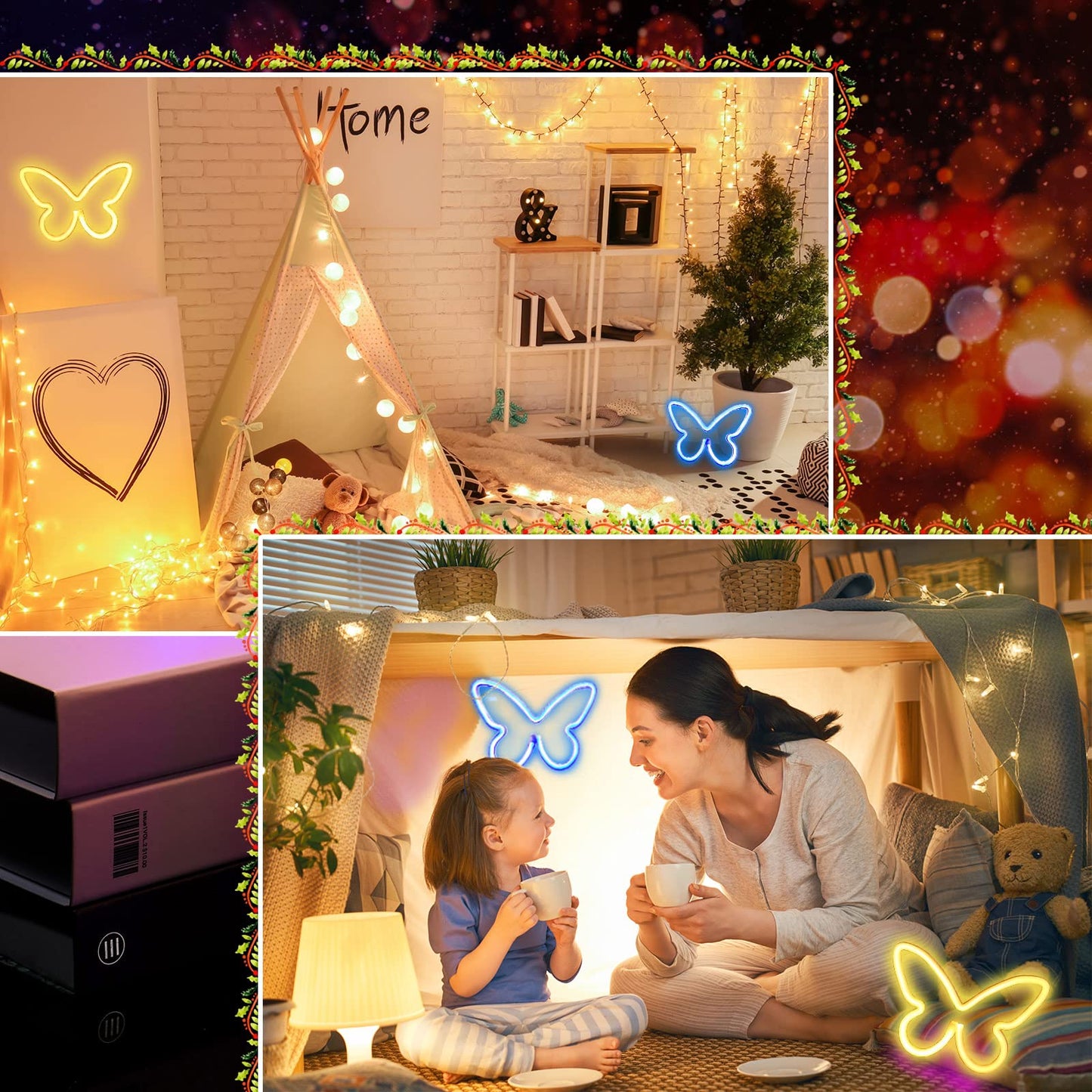 Riakrum 2 Pcs Butterfly Neon Signs LED Light 3AA Battery Powered USB Operated Wall Neon Light Decor Butterfly Wall Art for Christmas Home Bedroom Birthday Party Decor(Blue, Warm White)