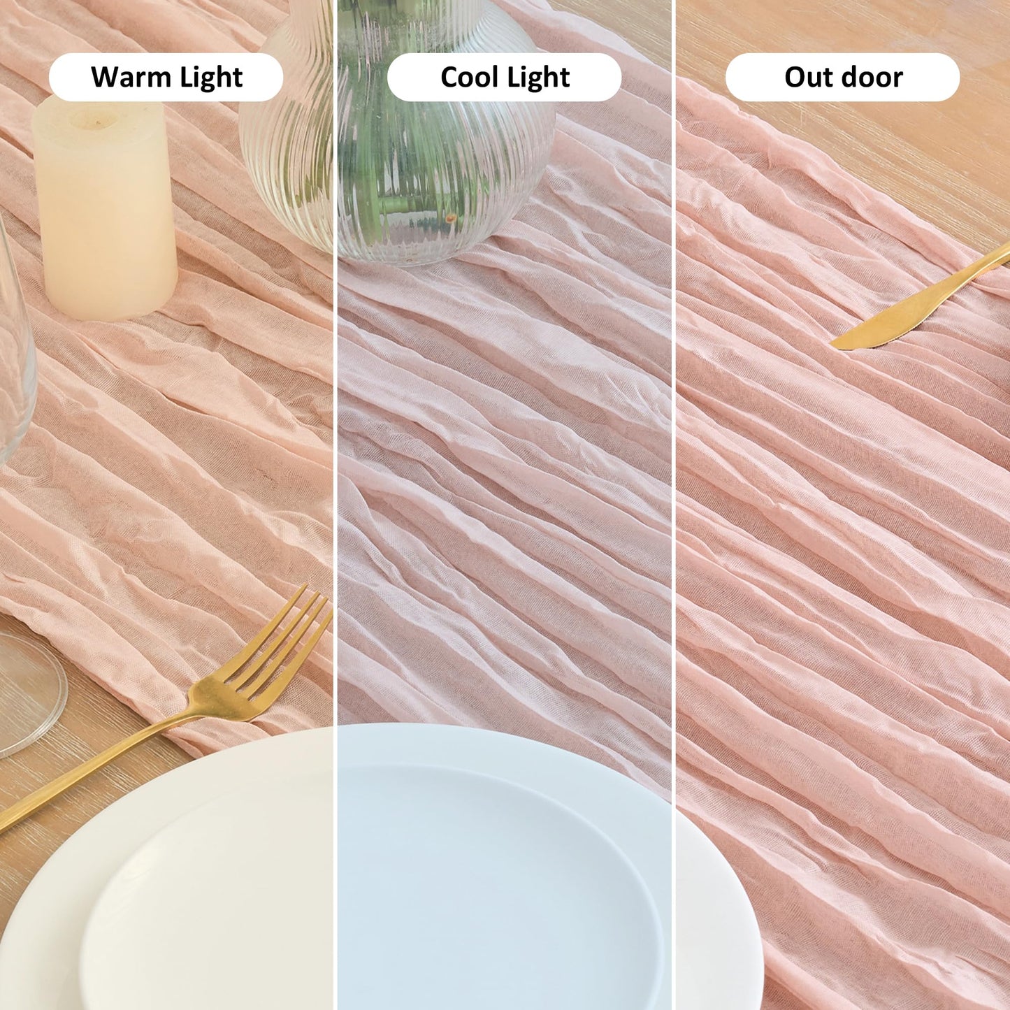 Asee'm Cheesecloth Table Runner 120 Inches Dusty Pink Boho Gauze Cheese Cloth Runner 10FT Rustic Sheer Summer Spring Easter Table Runners for Wedding Baby Shower Holiday Party Decoration