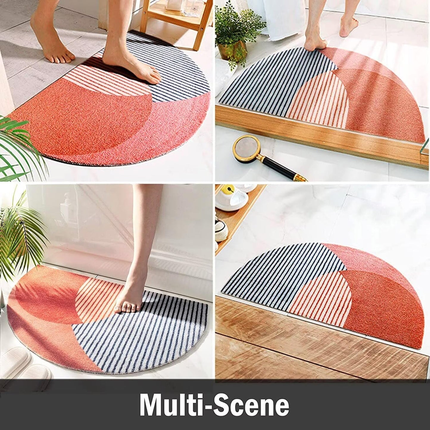 ABOAKRL Half Round Bath Mats for Bathroom, Coffee Pattern Half Round Door Mat Half Circle Area Rug Doormat Home Decor Rug Front Welcome Entrance Way Mat for Indoor Kitchen Bedroom 16x24 inch