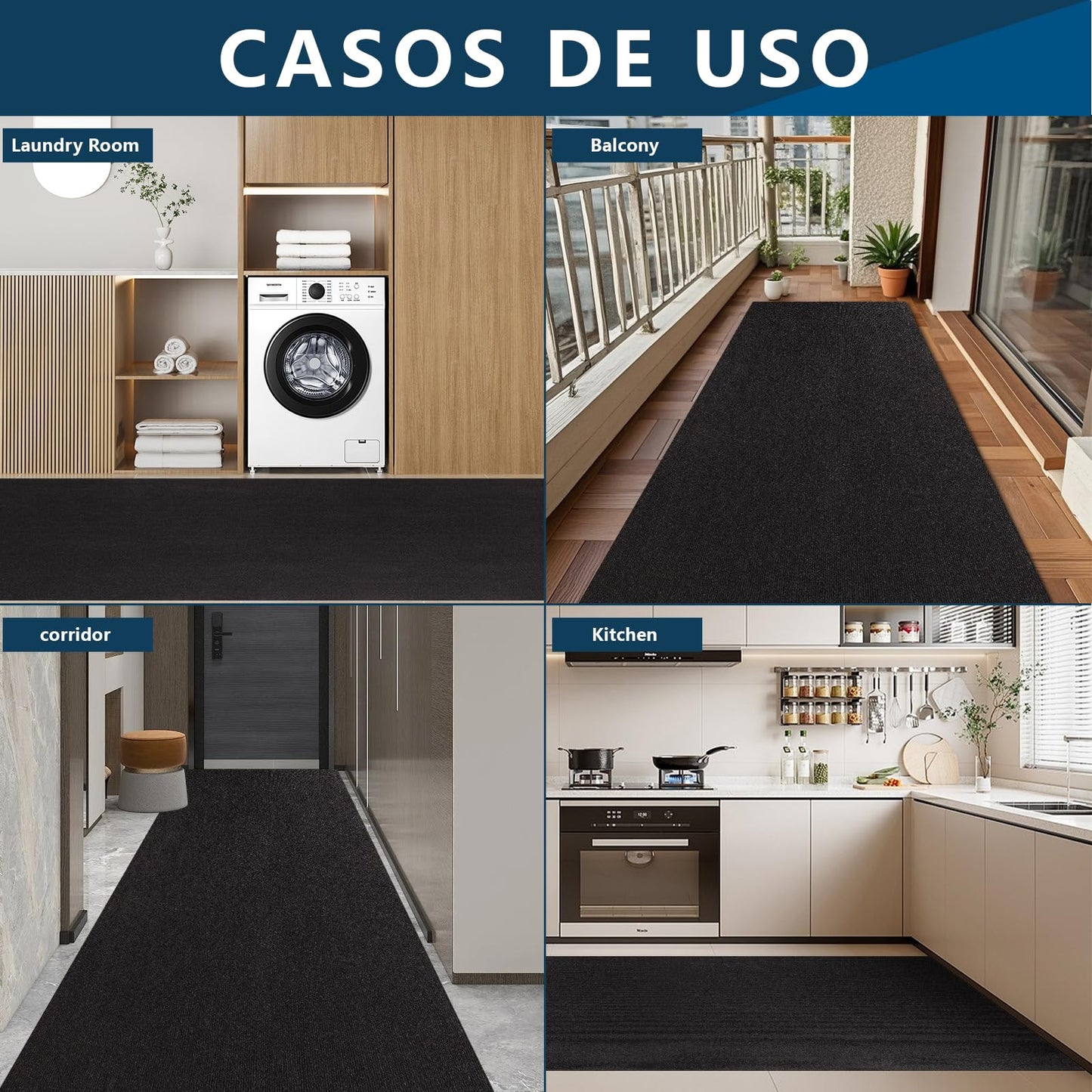 Outdoor Runner Rug 2 ft x 10 ft for Hallway with TPR Backing, Black Fine Stripes Non-Slip Indoor Runner Rugs Suitable for Balcony, Kitchen, Patio, Garage, Deck, Stair and Entryway Areas