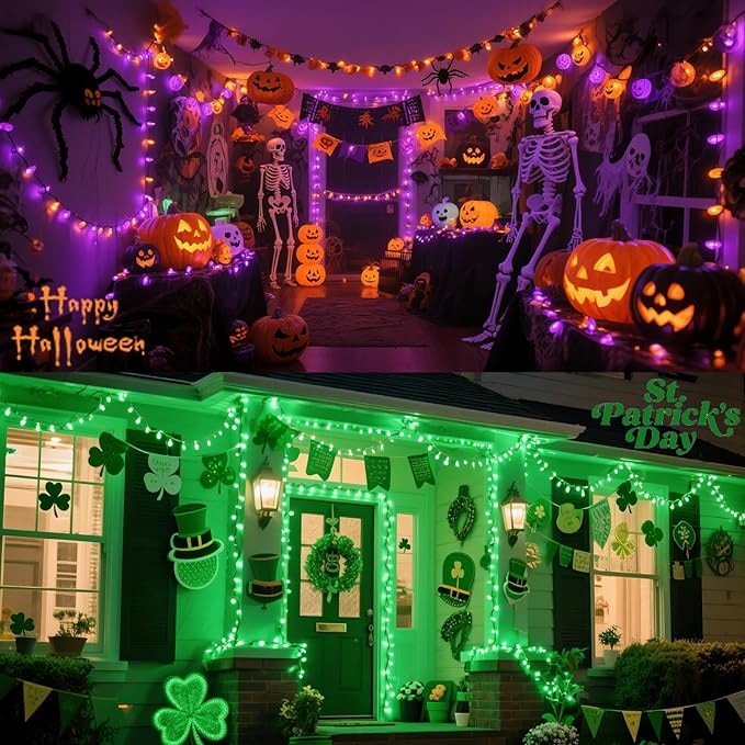 Green Halloween String Lights Battery Powered, 4 Pack Total 66.6 FT 200 LED Christmas String Lights for Indoor Outdoor Decoration, Twinkle Fairy Light for Home Party Room Xmas Tree Decoration