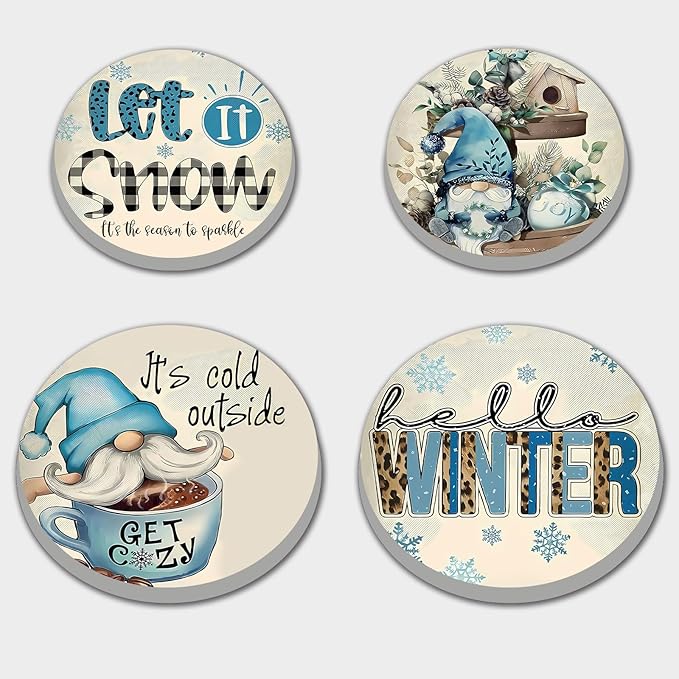 Blue Cold Winter Stove Burner Covers, Christmas Decor Gas Stove Burner Covers 8 &10 Inches Stove Top Covers Electric Stove 4 Pcs Metal Stove Cover Gas Stove Top Covers, Cooktop Decorative
