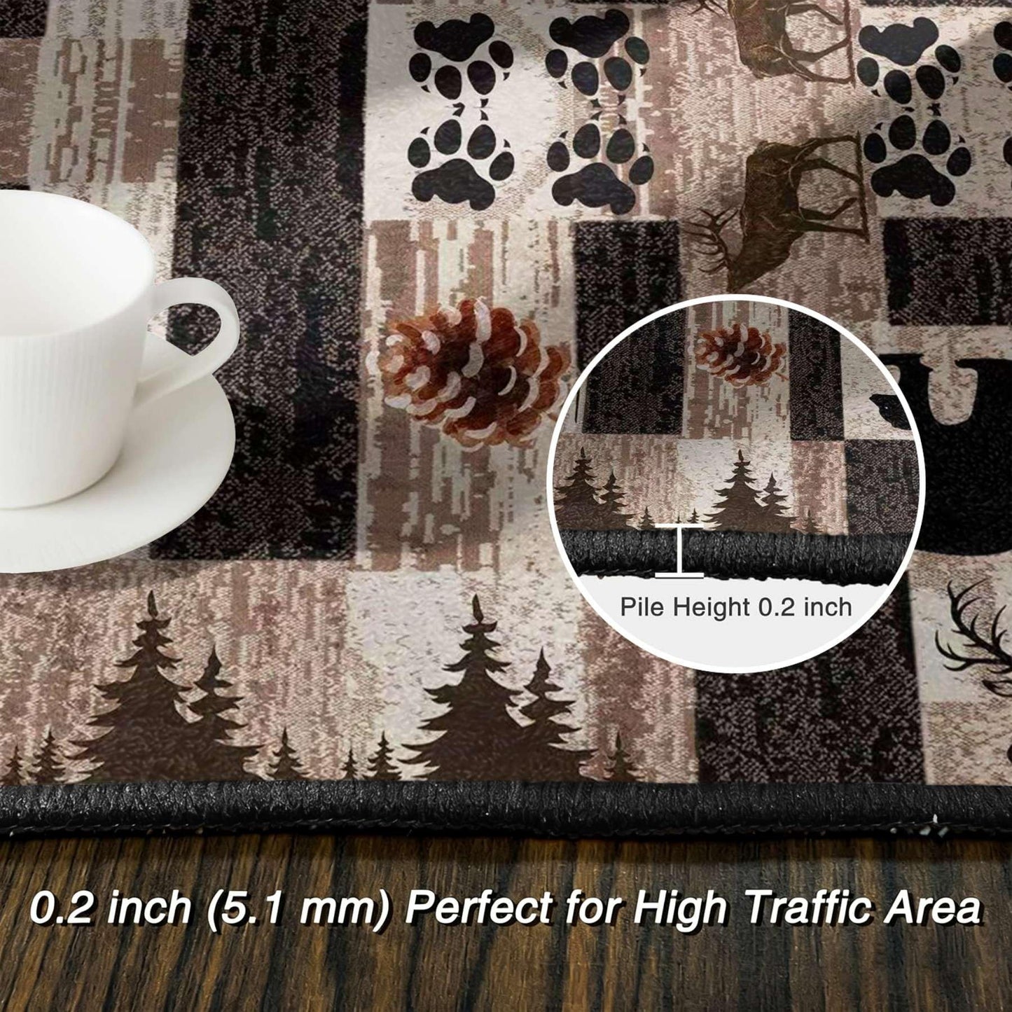 Fouiunler Rustic Lodge Cabin Area Rug 3x4ft Native Western Country Bear Elk Deer Rugs,Forest Hunting Woodland Carpet,Living Room Decoration Pet Friendly Rug Non Slip Washable Rugs for Indoor
