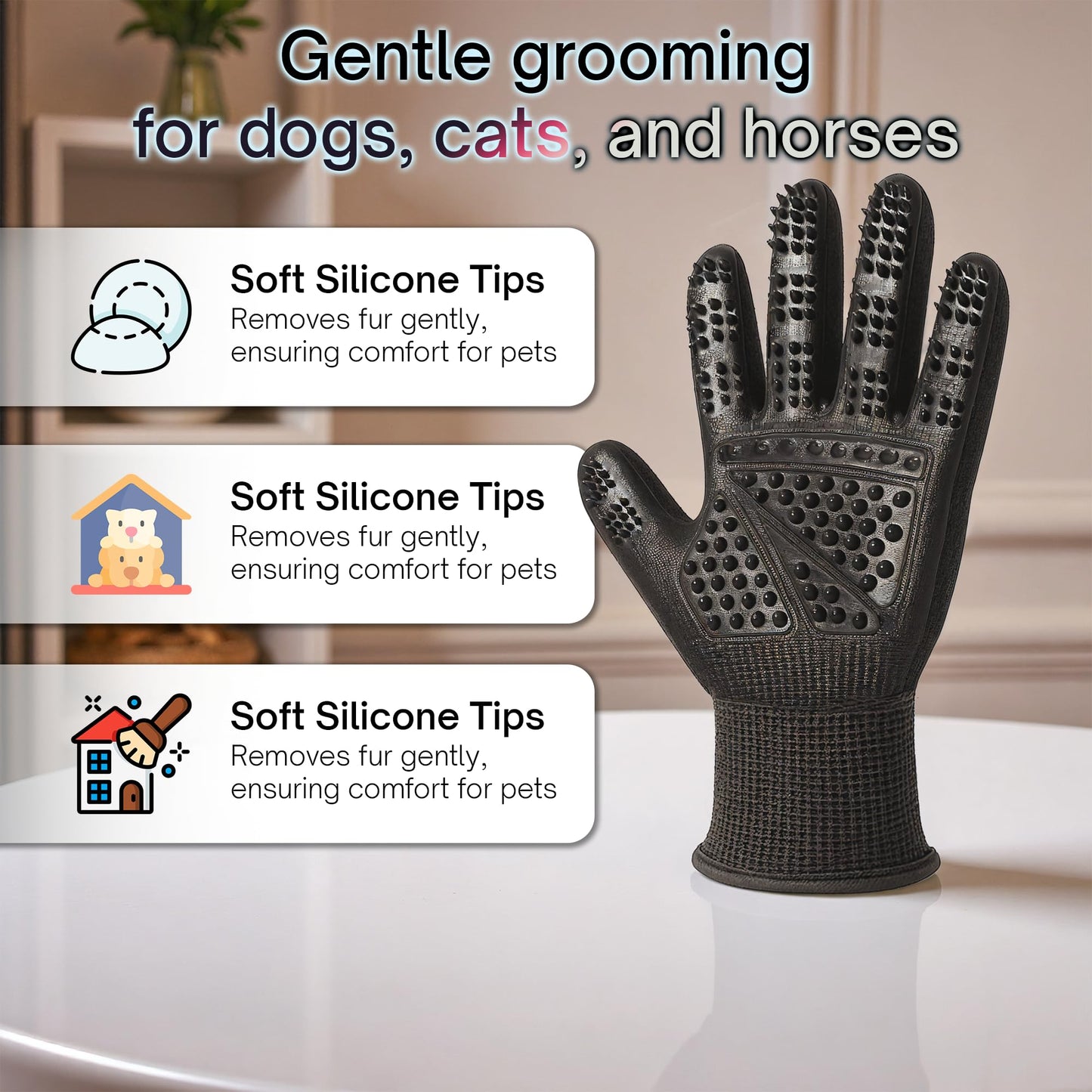 PET MAGASIN Dog Washing Gloves, Grooming Gloves for Dogs, Dog Brush Glove & Pet Hair Removal Glove for Easy Grooming & Bathing, High-Density Silicone for Gentle Pet Care (Black, Medium)