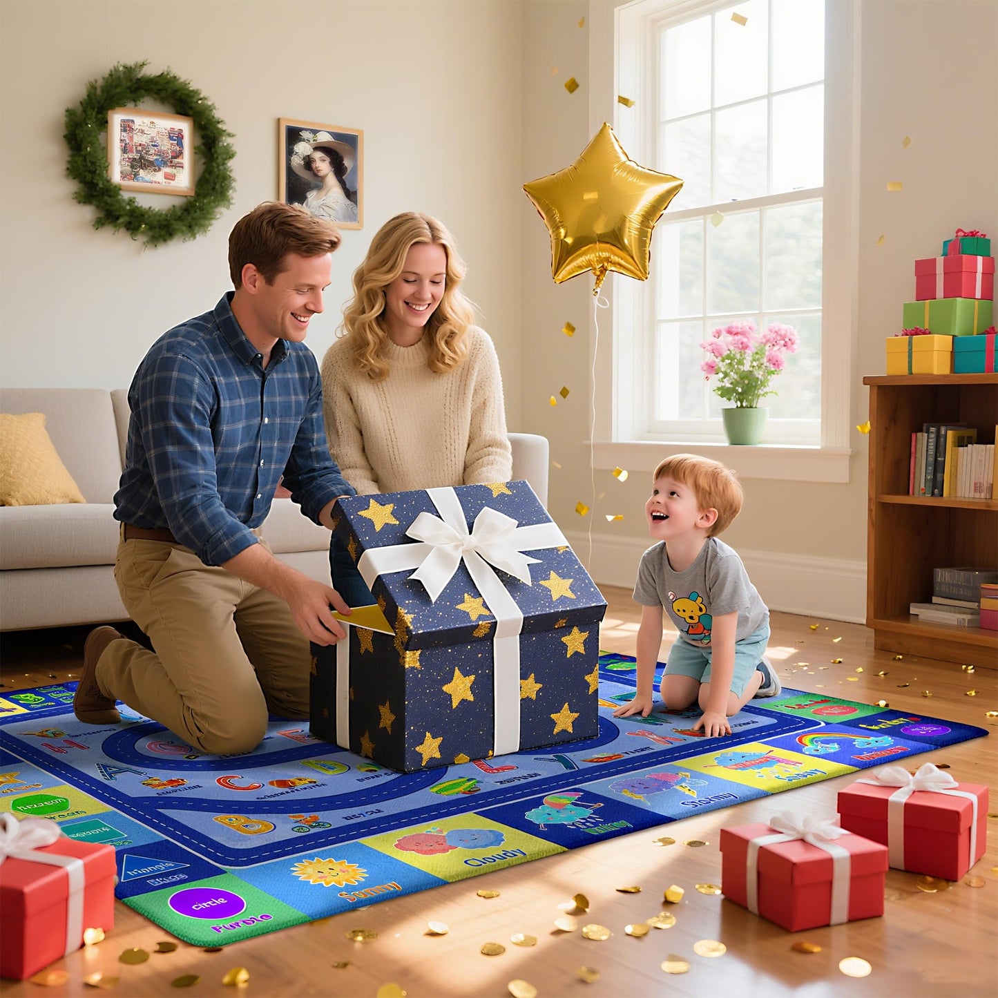 Kids Rug for Playroom, Educational Classroom Rug for Kids Room, Washable Nursery Rugs, Soft Non-Slip Play Mat for Learning ABC Carpet, Vehicles, Numbers, Animals, Colors, Shape, Season 5x7 Feet