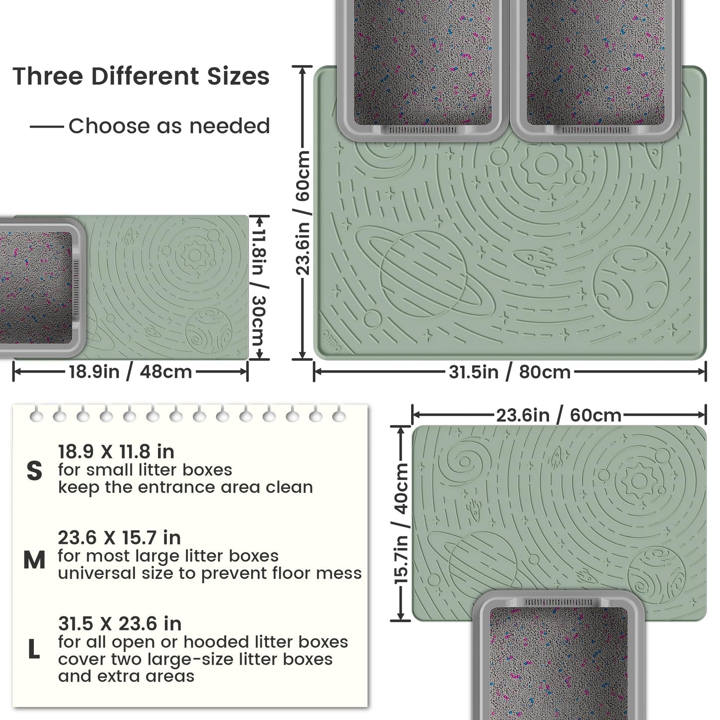 OHMO Cat Litter Mat Large Litter Box Mat, 31.5x23.6 Sage Green, Premium BPA-Free Silicone Rubber Kitty Litter Mat for Litter Box, High Edge Scatter Control Non-Slip Waterproof Litter Trapping Mat