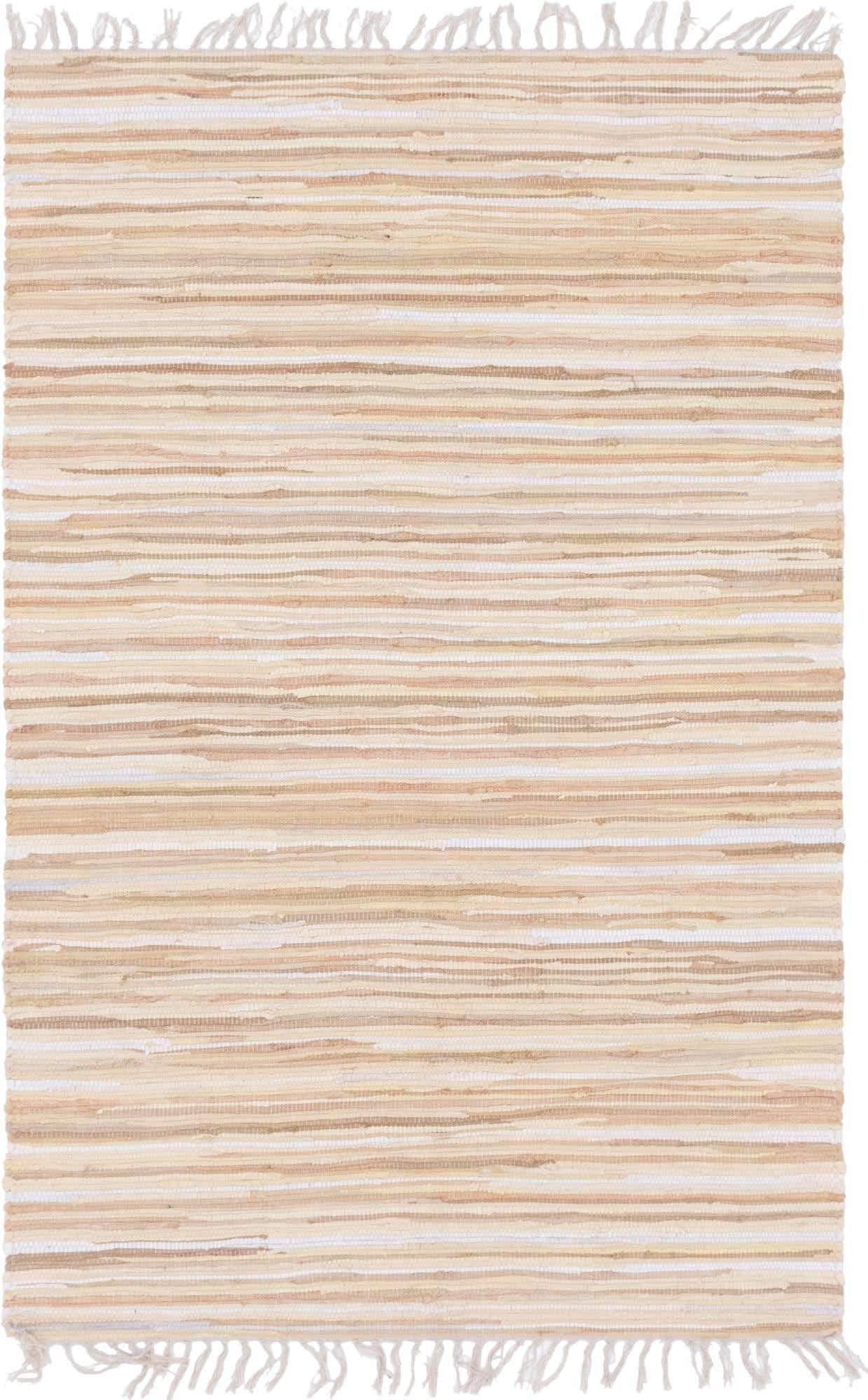 Unique Loom Chindi Cotton Collection Soft Hand Woven Natural Fiber Striped Area Rug, 4 ft x 6 ft, Beige/Ivory