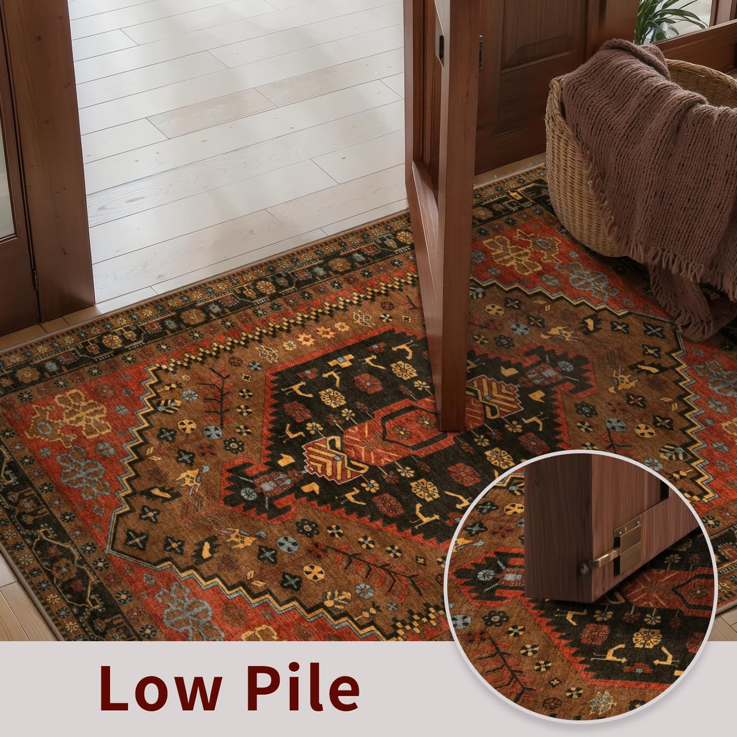 Ciicool Small Area Rug, 2x3ft Red Boho Rug, Ultra Soft Entry Rugs for Entryway, Non-Slip Washable Rugs Oriental Low-Pile Indoor Mat Floor Carpet for Entrance Bedroom Kitchen Bathroom Foyer Decor
