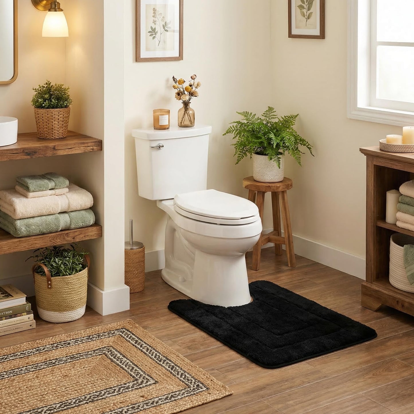 GRANNY SAYS Bathroom Toilet Rugs U Shaped, Bath Mats for Bath, Bathroom Rugs Non Slip Washable, Absorbent Microfiber Toilet Mat, Soft Plush Shaggy Bath Carpet, 20" x 24", Black