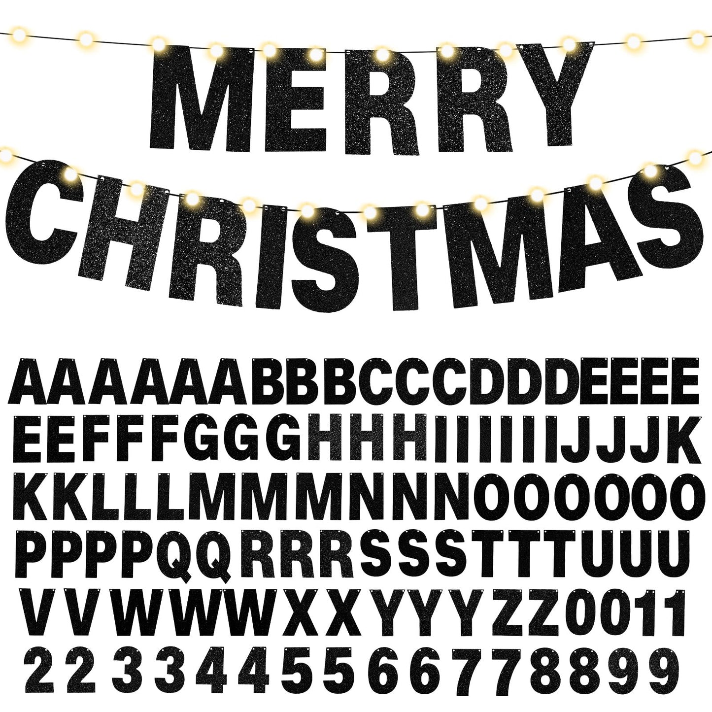 TaoBary 112 Pcs DIY Letter Kit Glitter Customizable Banner Letters Include 107 Letters and Numbers 3 Rope and 2 Needles for Birthday Halloween Christmas Wedding Valentine Party Decor(Black)
