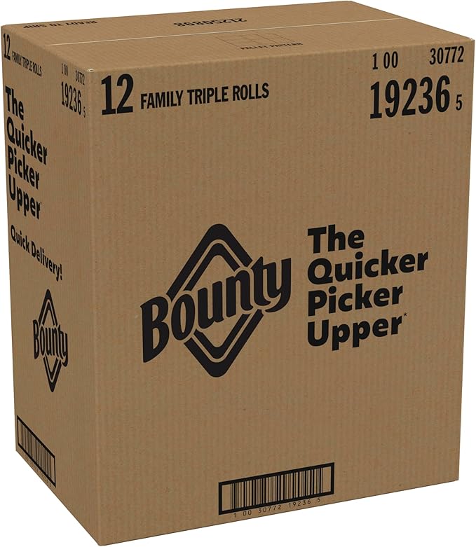 Bounty Quick-Size Paper Towels, 12 Family Triple = 40 Regular Rolls