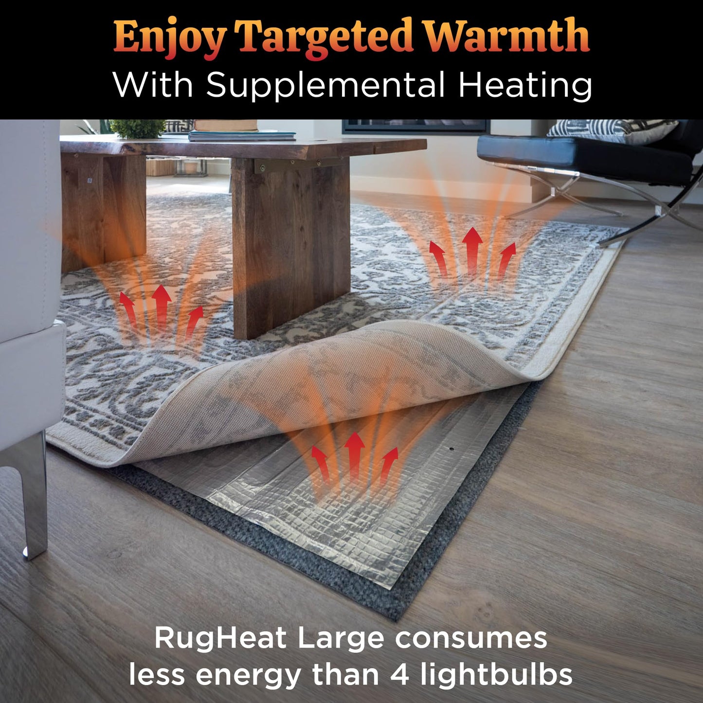 RugHeat Portable Heated Floor Mat, Small (22x34 inches) Fits under a 2' x 3' Rug, Foot Warmer Under-Rug Pad for Heated Rug, Electric Radiant Floor Heater for Area Rugs