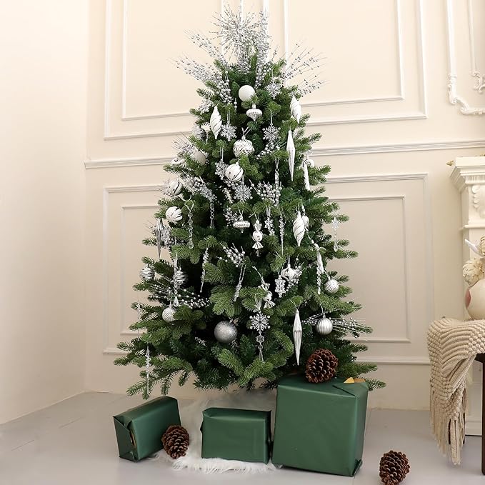 Christmas Ball Ornaments Set Shatterproof Christmas Tree Ornaments 24 PCS Painted Shaped Styles Xmas Tree for Holiday Decor,Silver