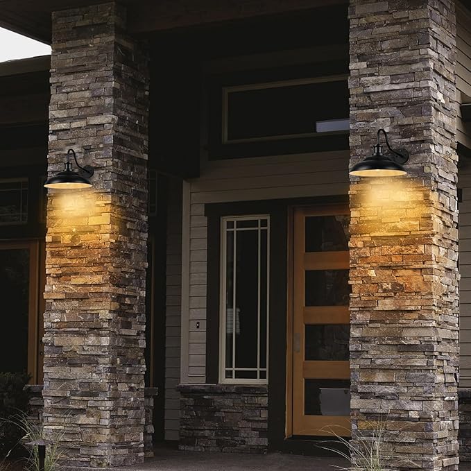 Dusk to Dawn Outdoor Gooseneck Barn Light Fixtures, 16 Inch Dome Large Wall Sconce Farmhouse Exterior Wall Mount Light for House Garage Patio Doorway