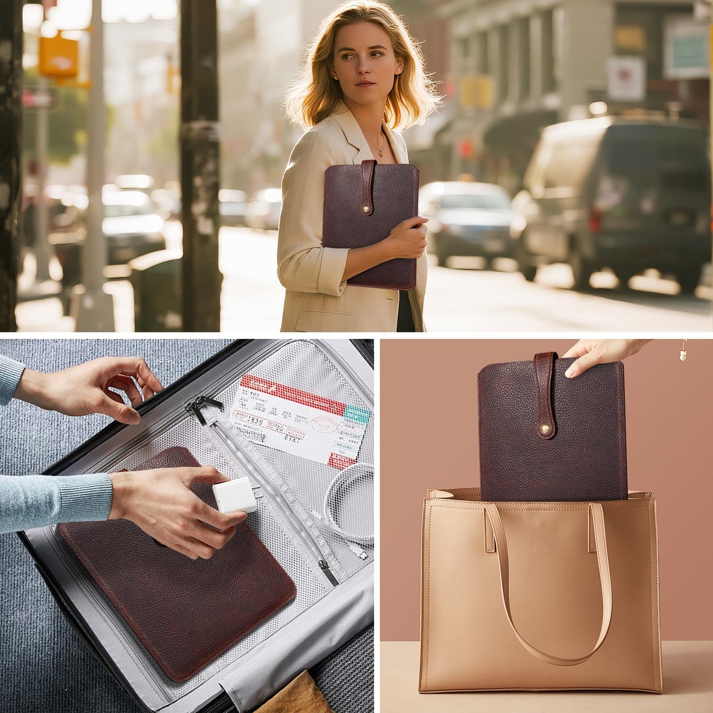 Thryxop Genuine Leather Tablet Sleeve for iPad Pro 11‘’/Air 10.9‘’/Magic Keyboard & Galaxy Tab S9/S9 FE | Slim Protective Case with Microfiber Lining (Fits Devices up to 11") - Dark Brown