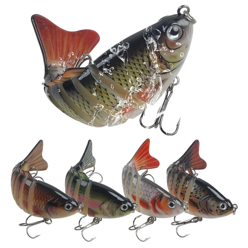Fishing Lures for Bass Trout Walleye, 5pcs Segmented Multi Jointed Swimbaits Fish-Slow Sinking Bionic Hard Bait Swimming Fishing Lures with Treble Hooks Artificial Lures for Freshwater Saltwater